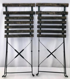 Pair of French Foldable Green Garden Chairs, Wood and Metal, 1950s