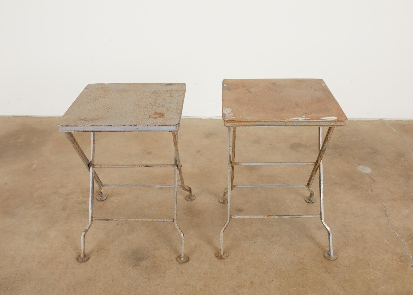 Pair of French Folding Iron Campaign Style Drink Tables In Good Condition In Rio Vista, CA