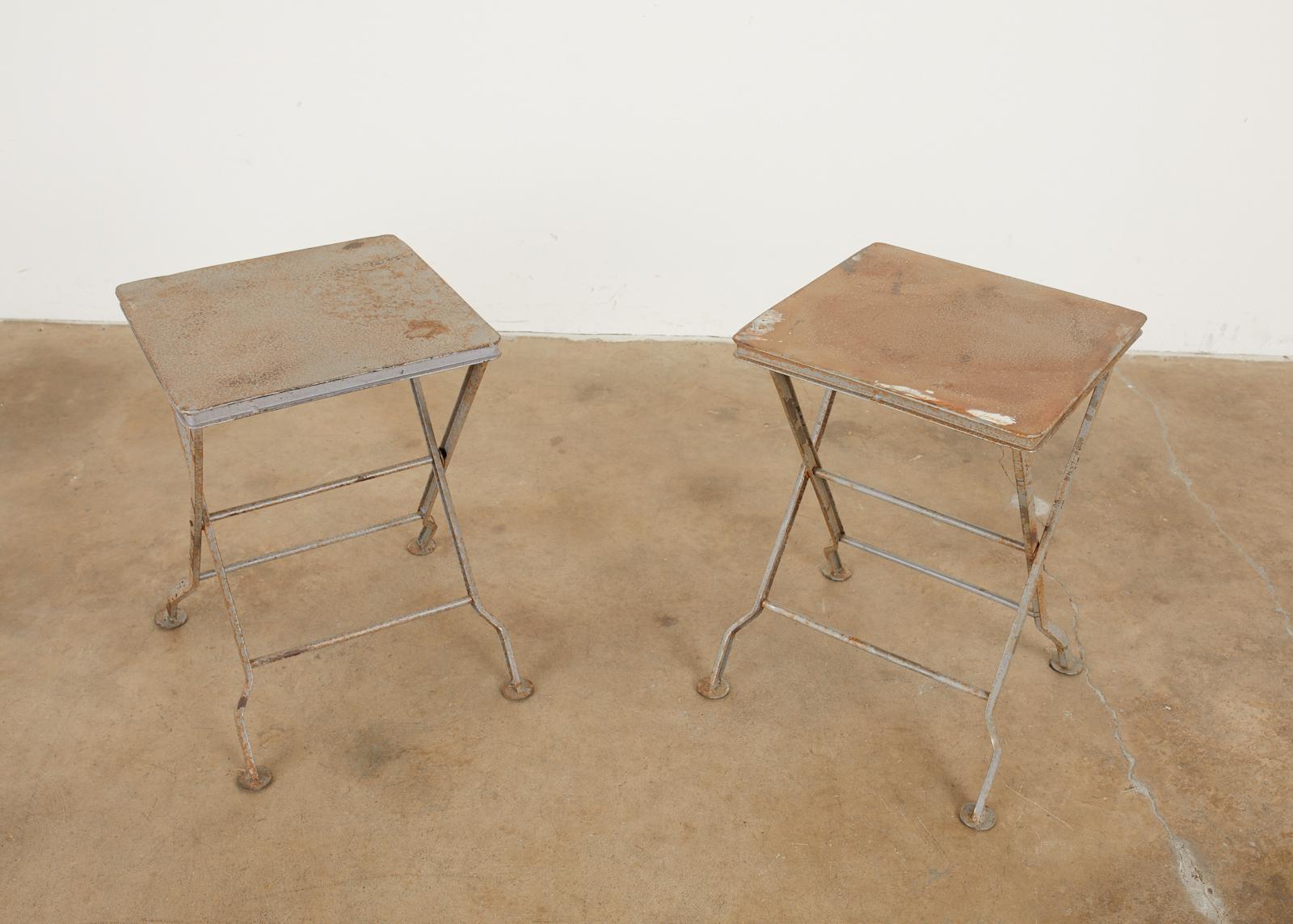 20th Century Pair of French Folding Iron Campaign Style Drink Tables