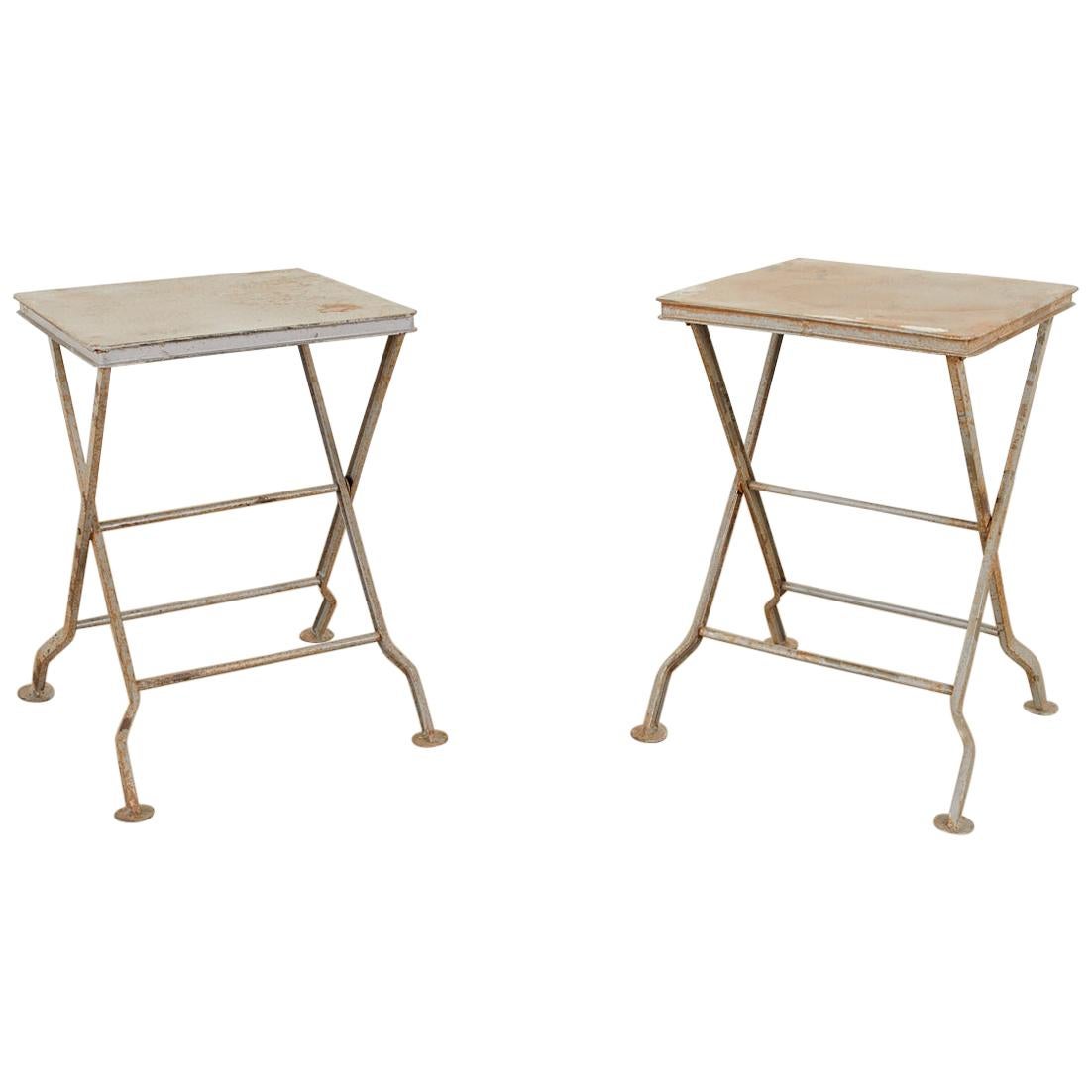 Pair of French Folding Iron Campaign Style Drink Tables