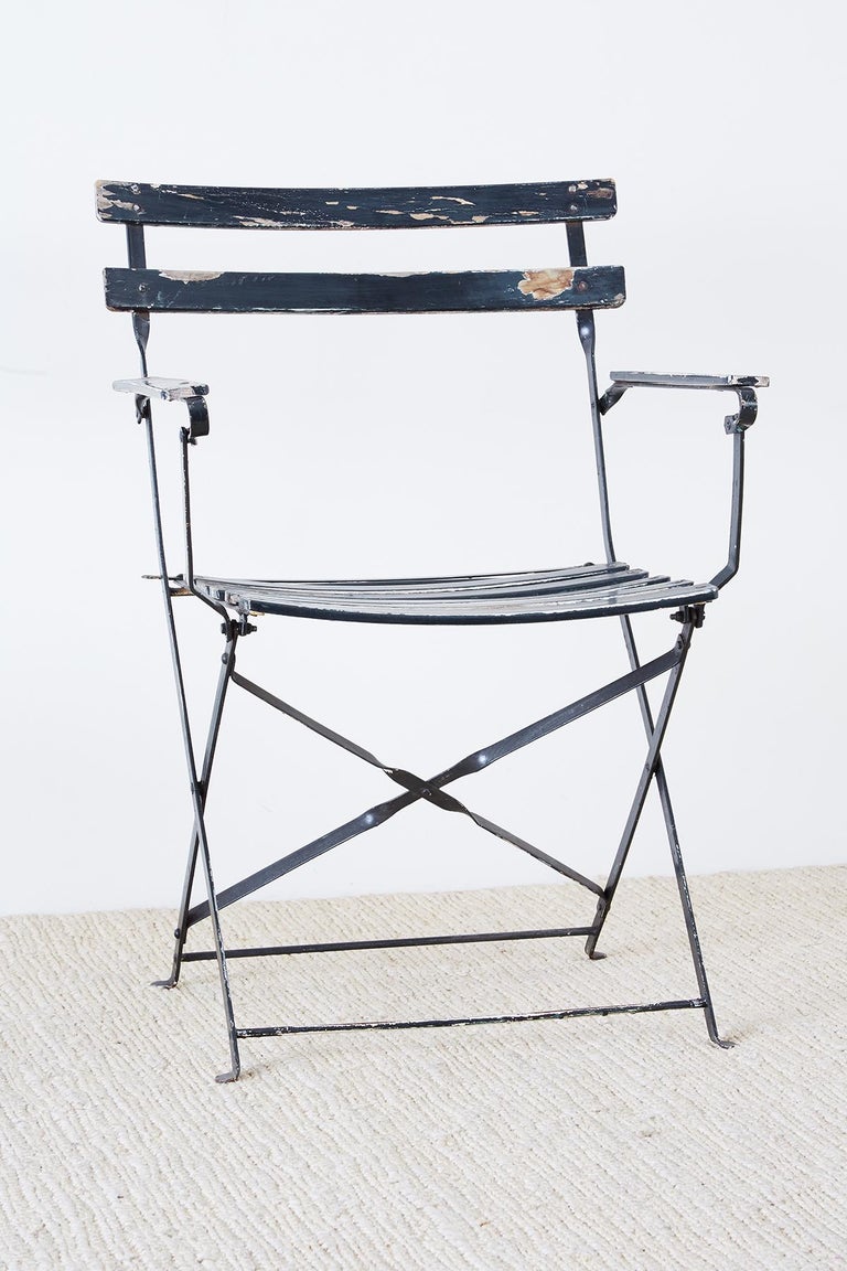 Pair of French Folding Slated Garden Chairs For Sale at 1stDibs