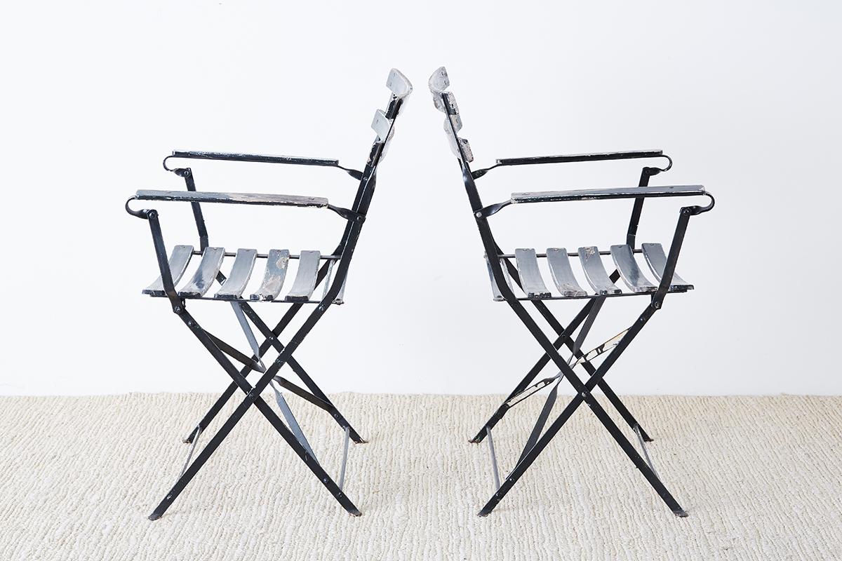 Pair of French Folding Slated Garden Chairs 4