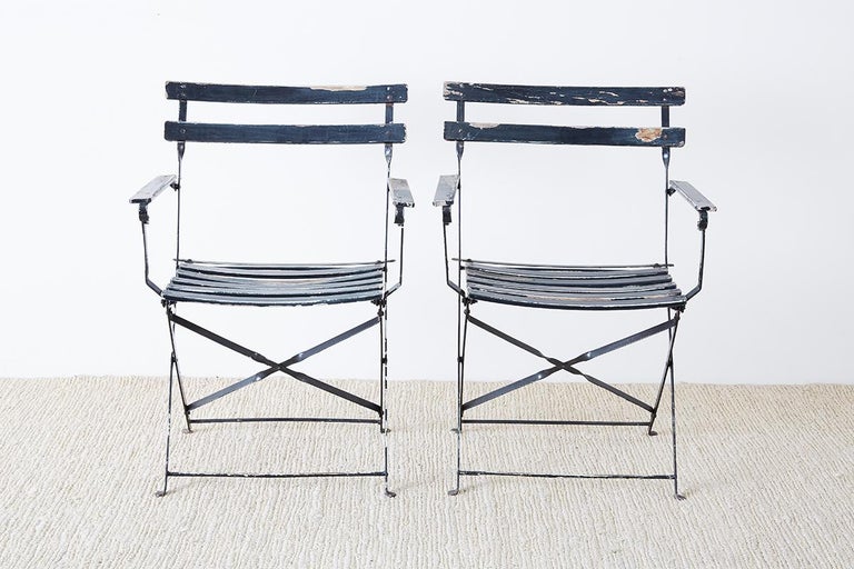 Pair of French Folding Slated Garden Chairs For Sale at 1stDibs