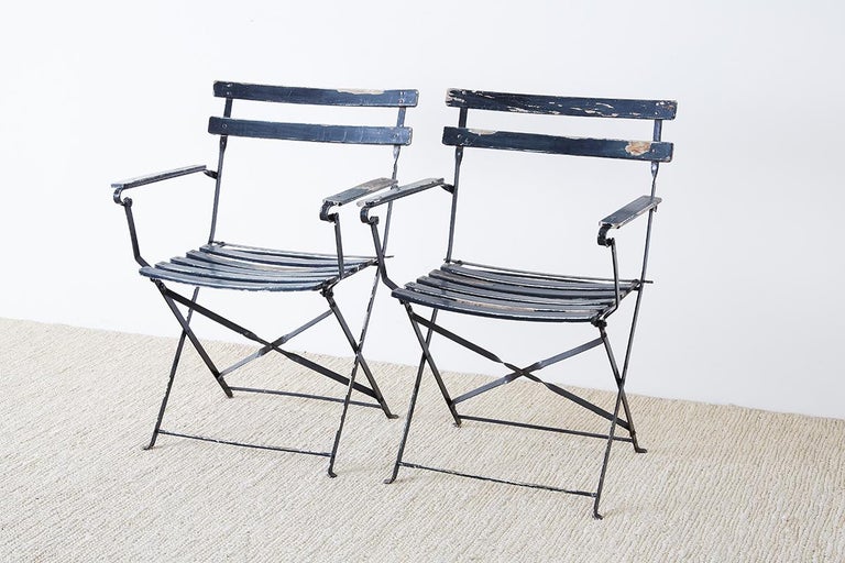 Pair of French Folding Slated Garden Chairs For Sale at 1stDibs