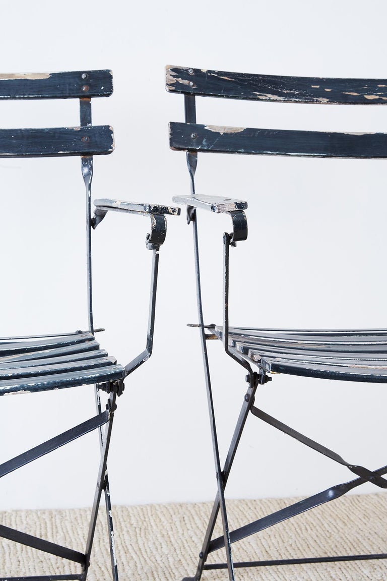Pair of French Folding Slated Garden Chairs For Sale at 1stDibs