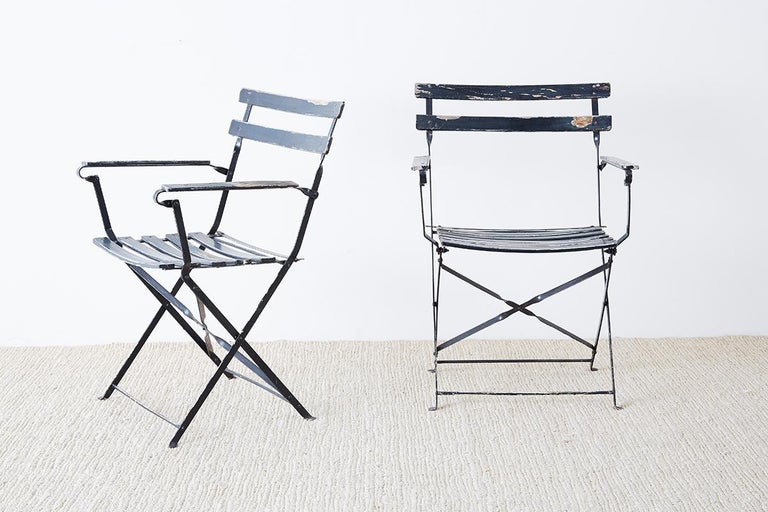 Pair of French Folding Slated Garden Chairs For Sale at 1stDibs