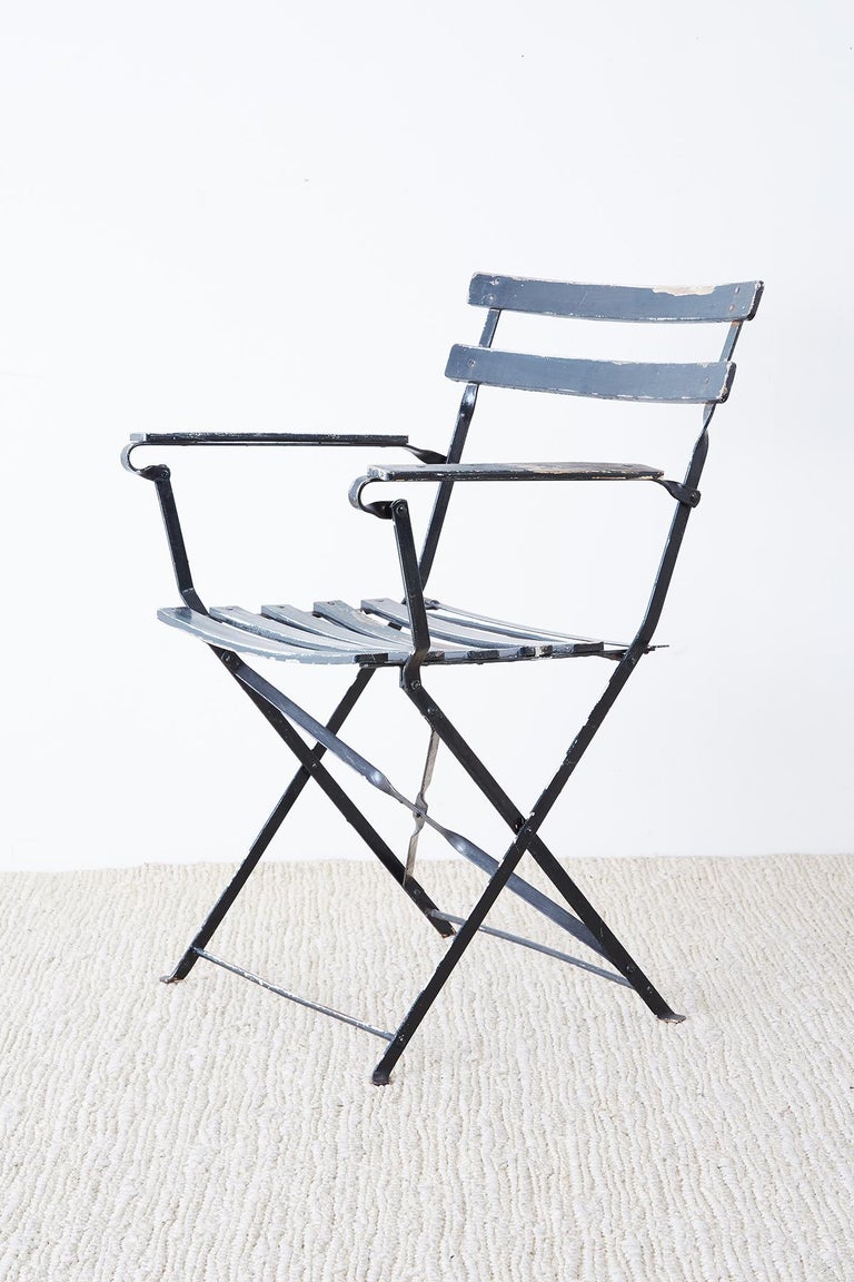 Pair of French Folding Slated Garden Chairs For Sale at 1stDibs
