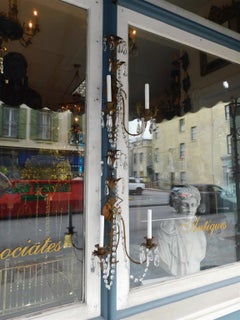 Pair of French Foliage Gilt Bronze and Crystal Two Arm Wall Sconces, Circa 1870