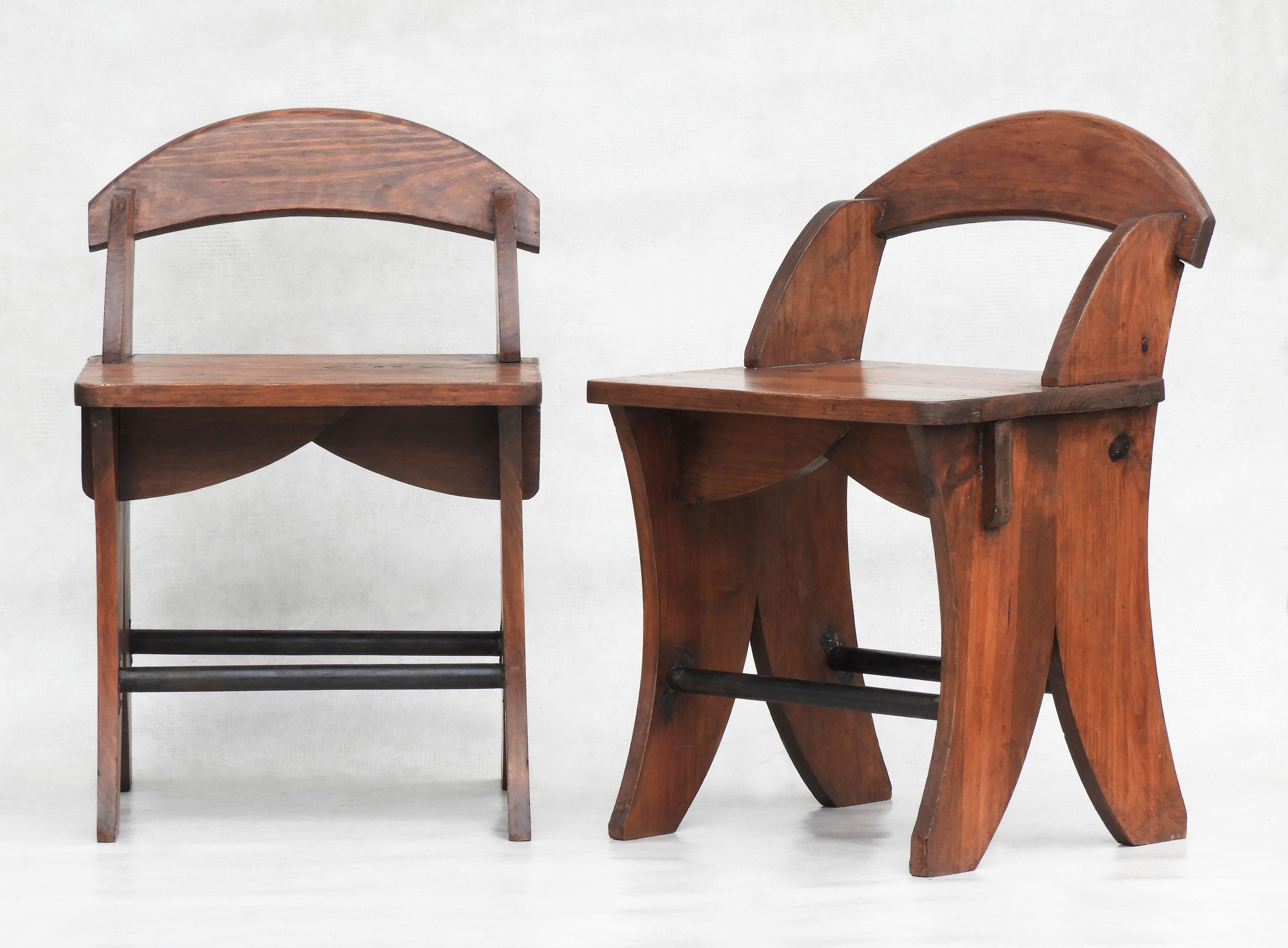 Hand-Crafted Pair of French Folk Art Chairs C1930