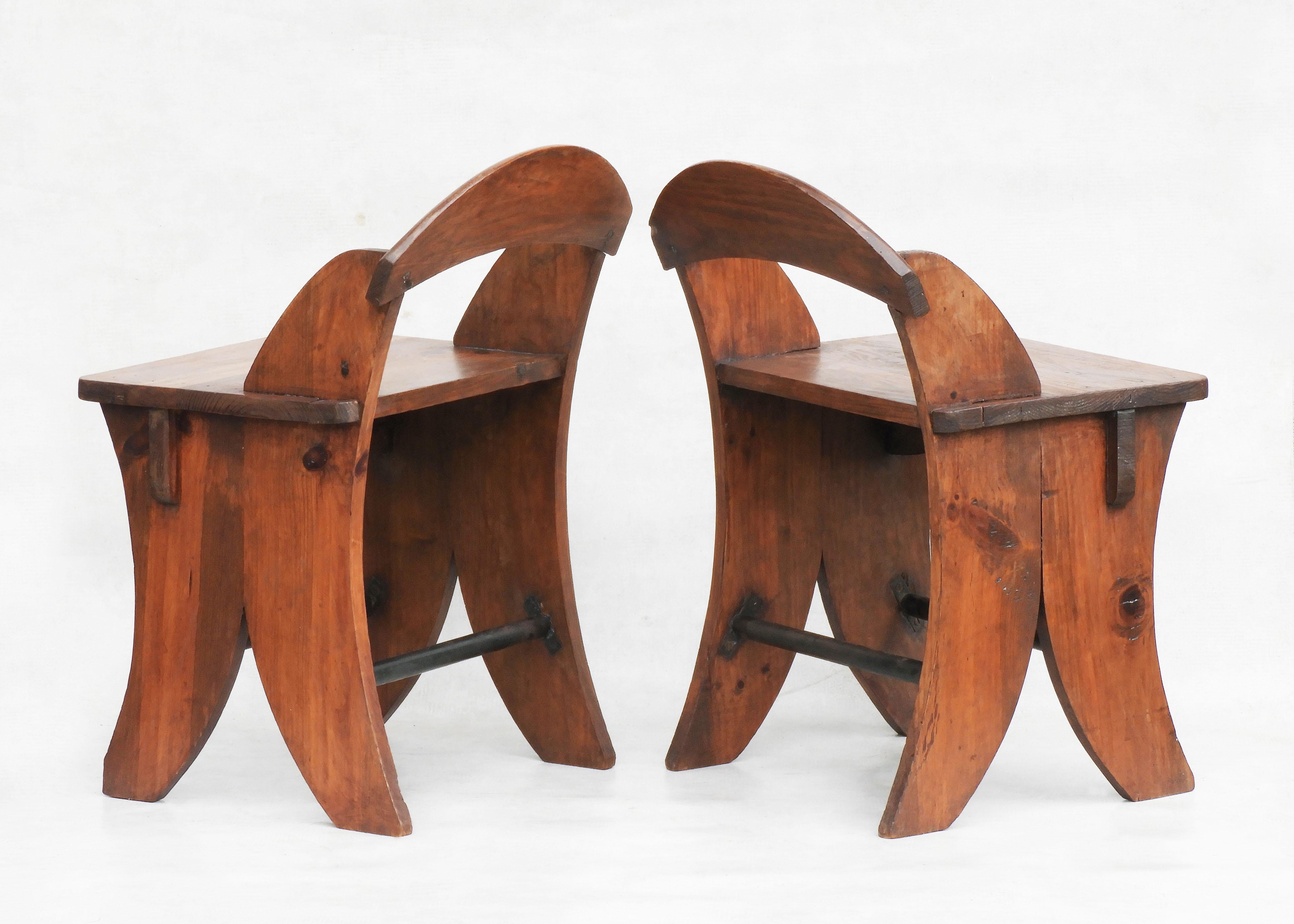 Metal Pair of French Folk Art Chairs C1930