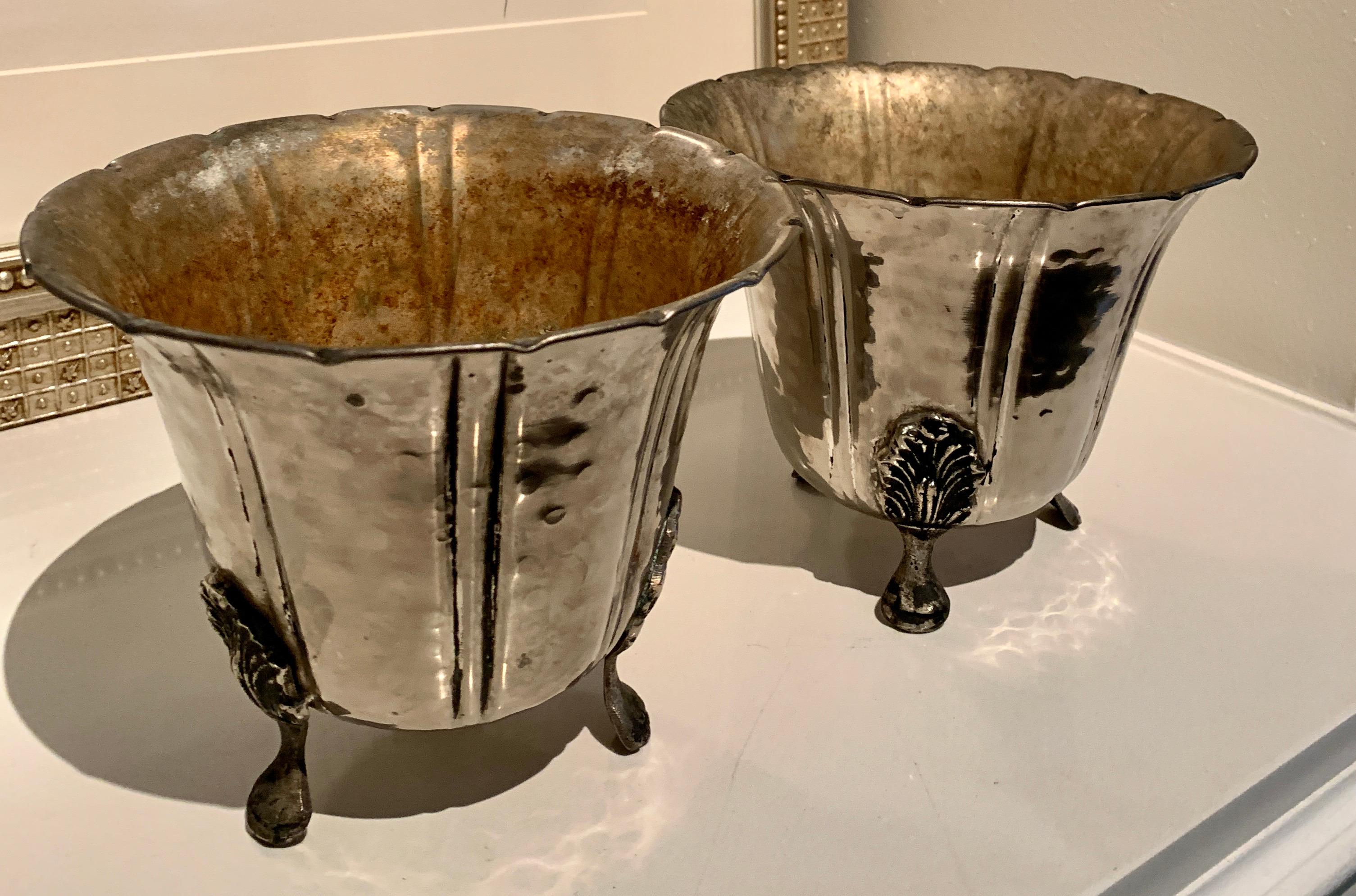Pair of French Footed Hammered Silver Planters 5
