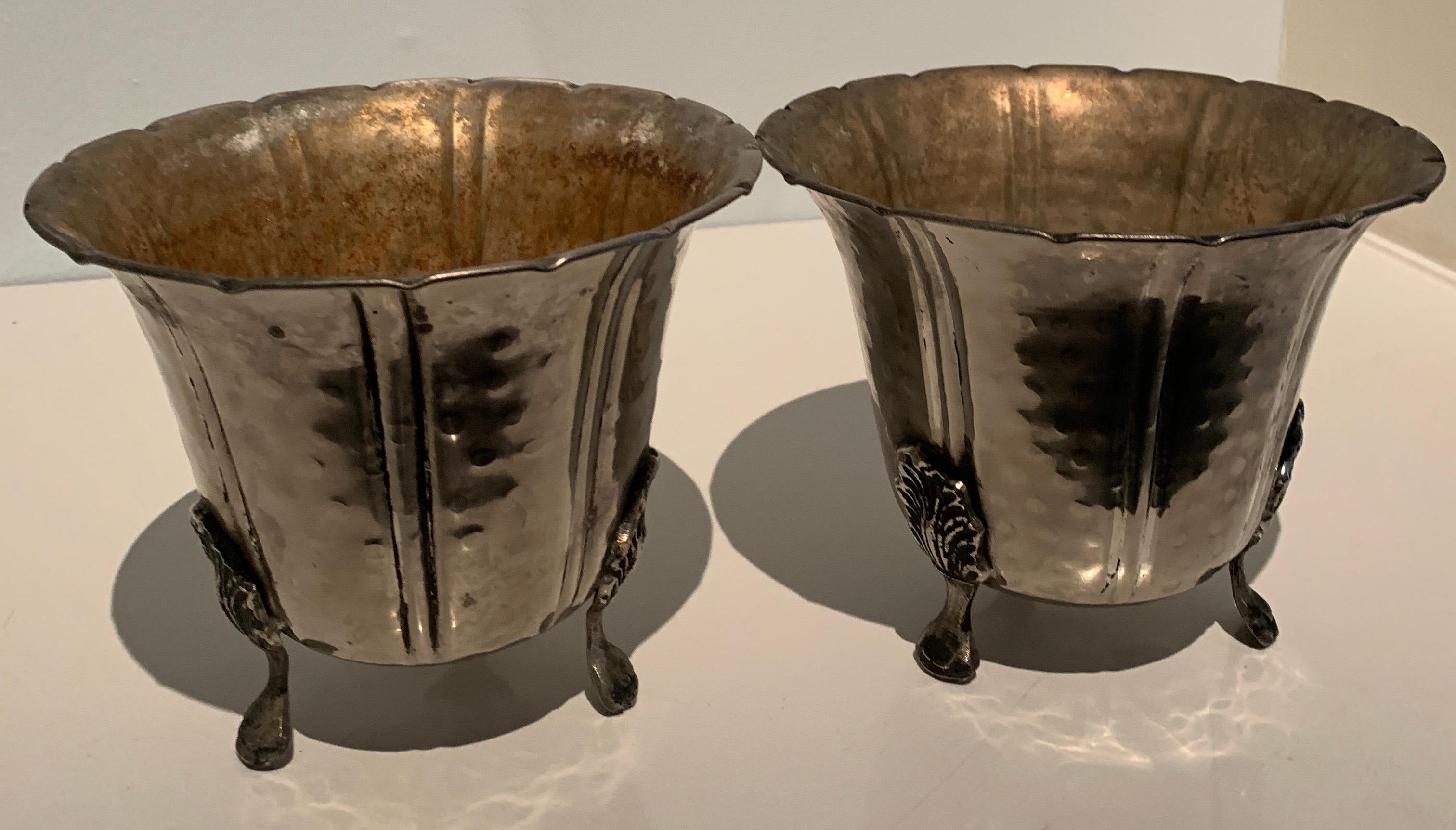 Pair of French Footed Hammered Silver Planters In Good Condition In Los Angeles, CA