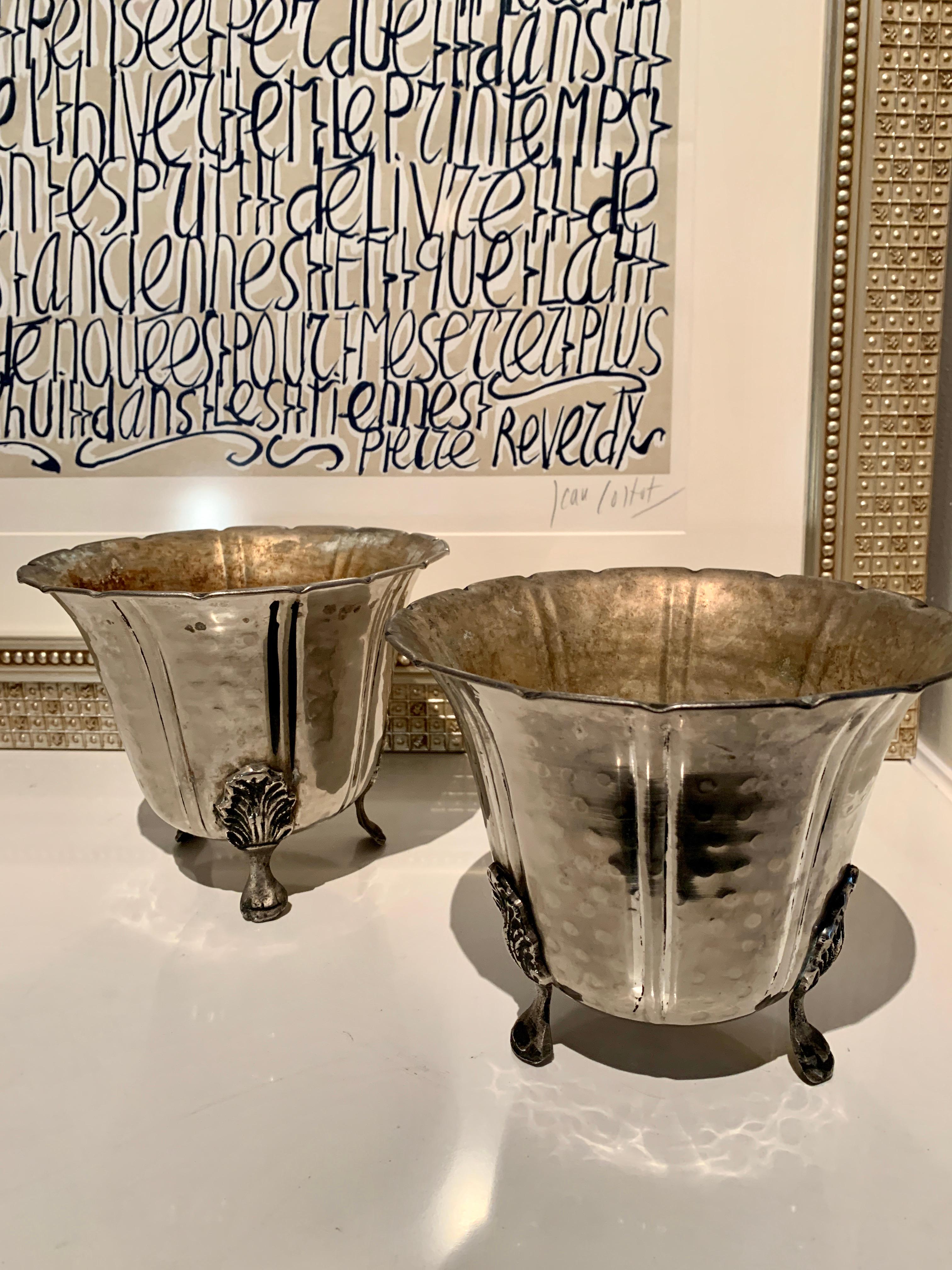 Pair of French Footed Hammered Silver Planters 1