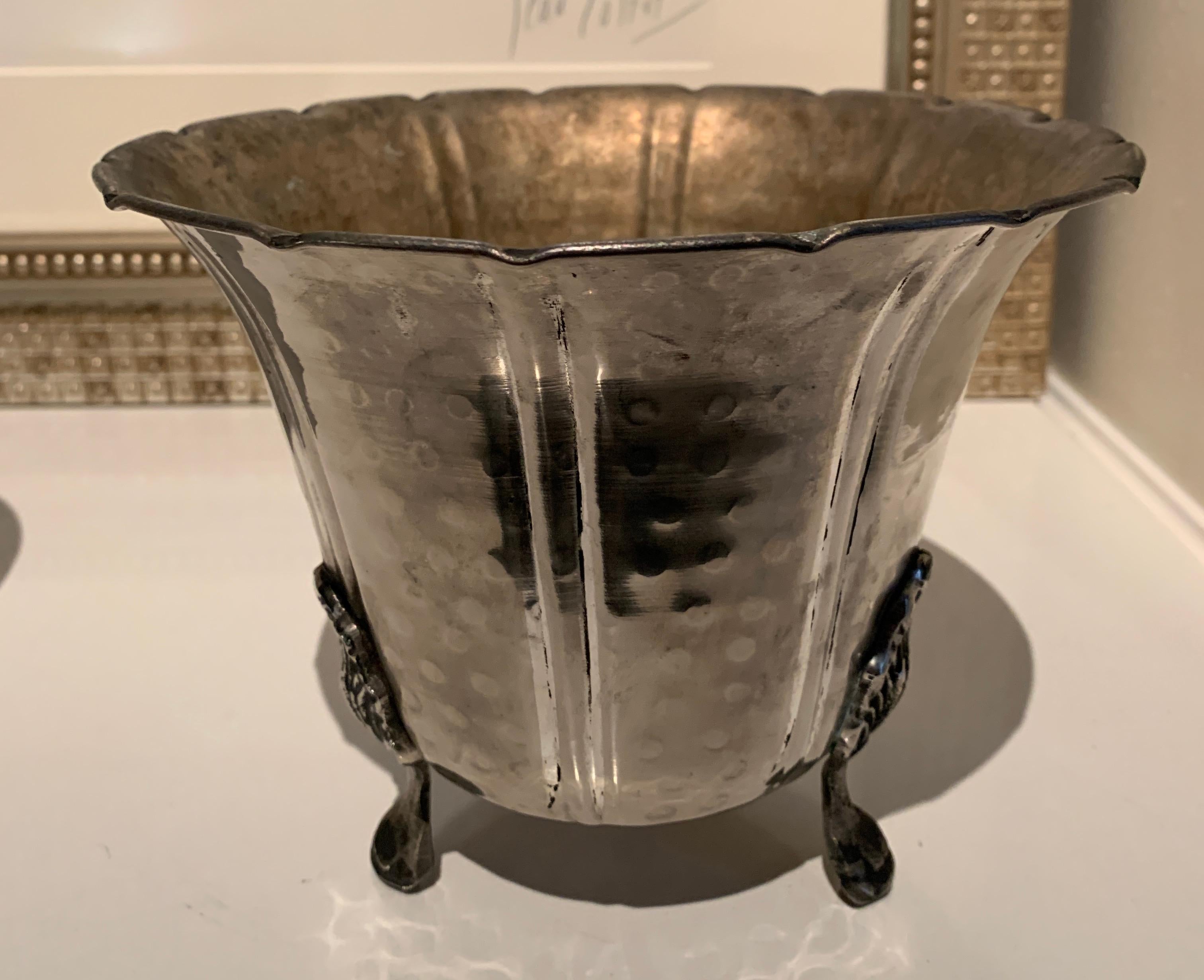 Pair of French Footed Hammered Silver Planters 3