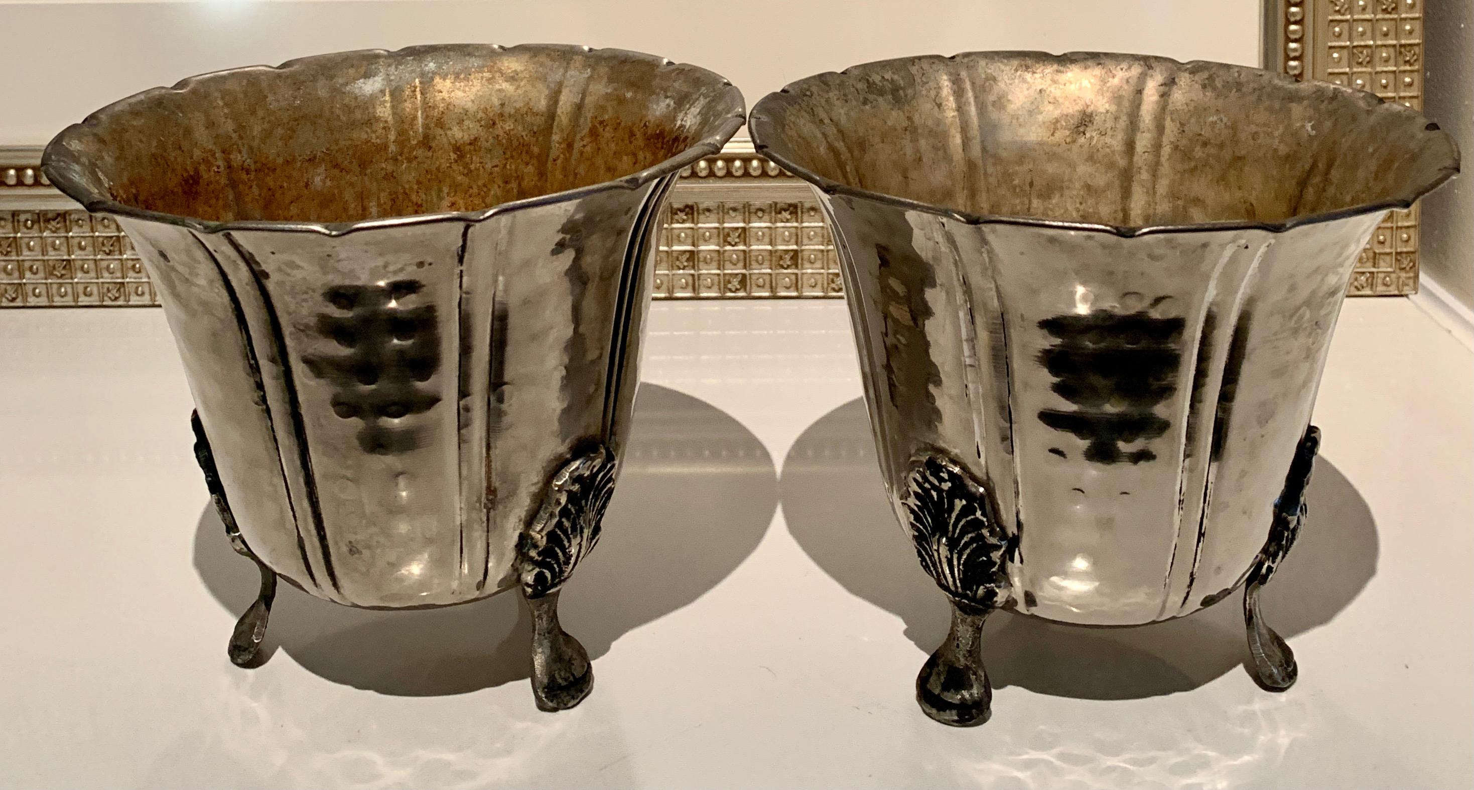 Pair of French Footed Hammered Silver Planters 4