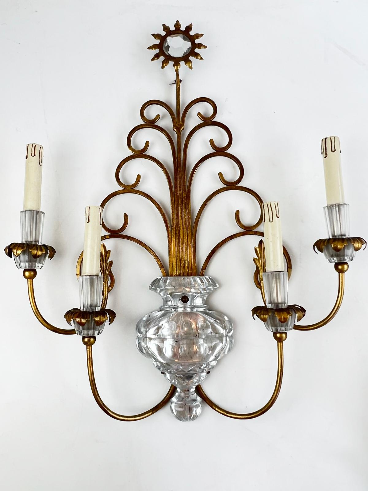 Gilt Pair of French, Four-Light Bagues-Style Sconces For Sale