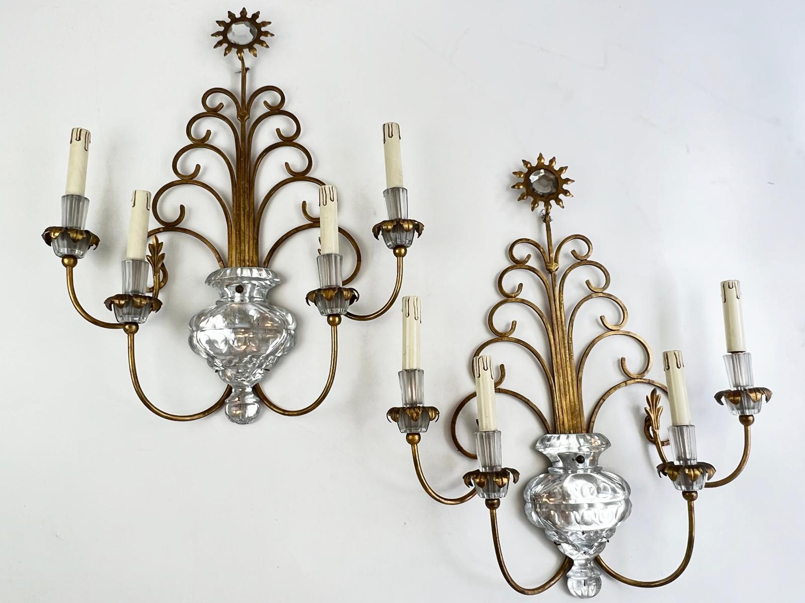 Pair of French, Four-Light Bagues-Style Sconces In Good Condition For Sale In West Palm Beach, FL