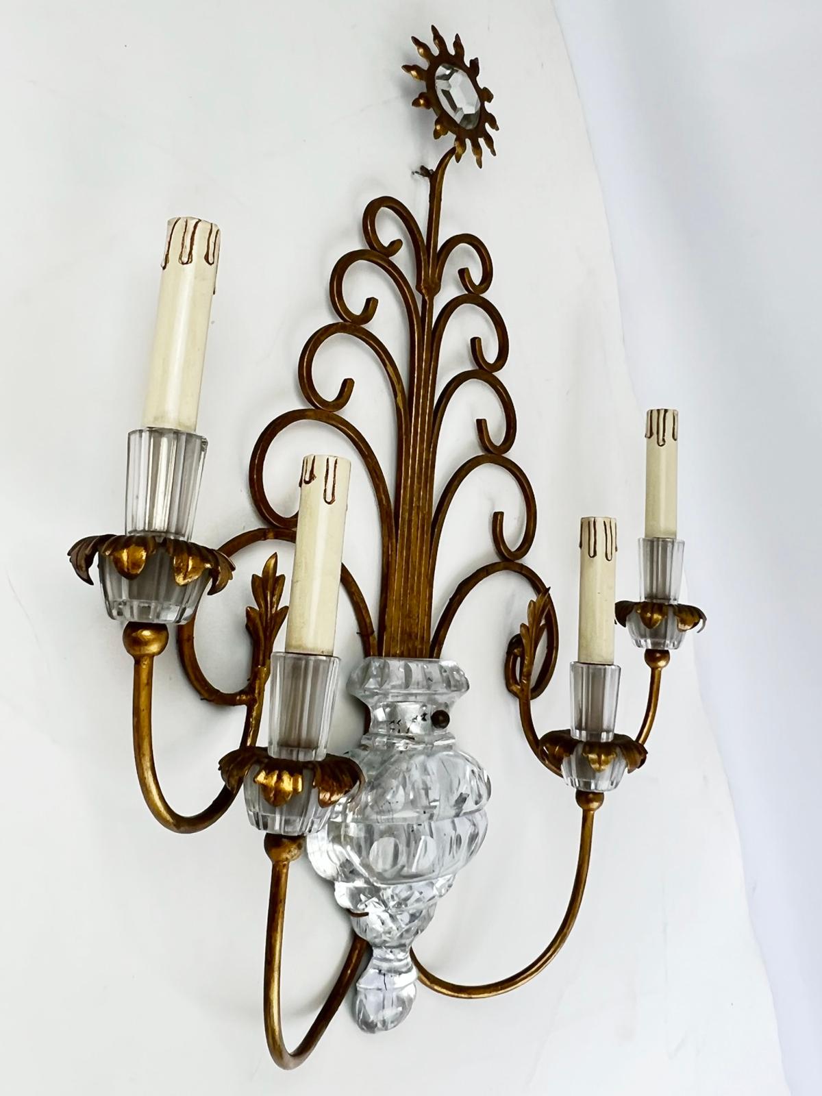 Late 20th Century Pair of French, Four-Light Bagues-Style Sconces For Sale