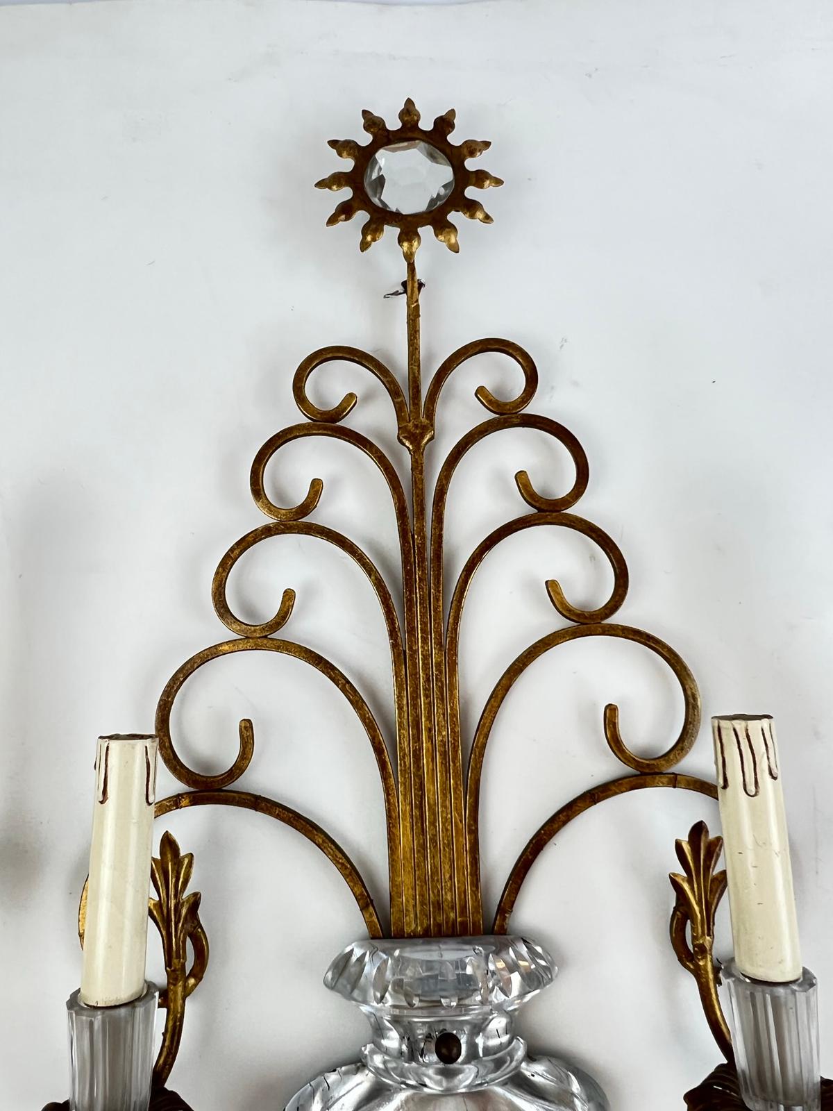 Metal Pair of French, Four-Light Bagues-Style Sconces For Sale