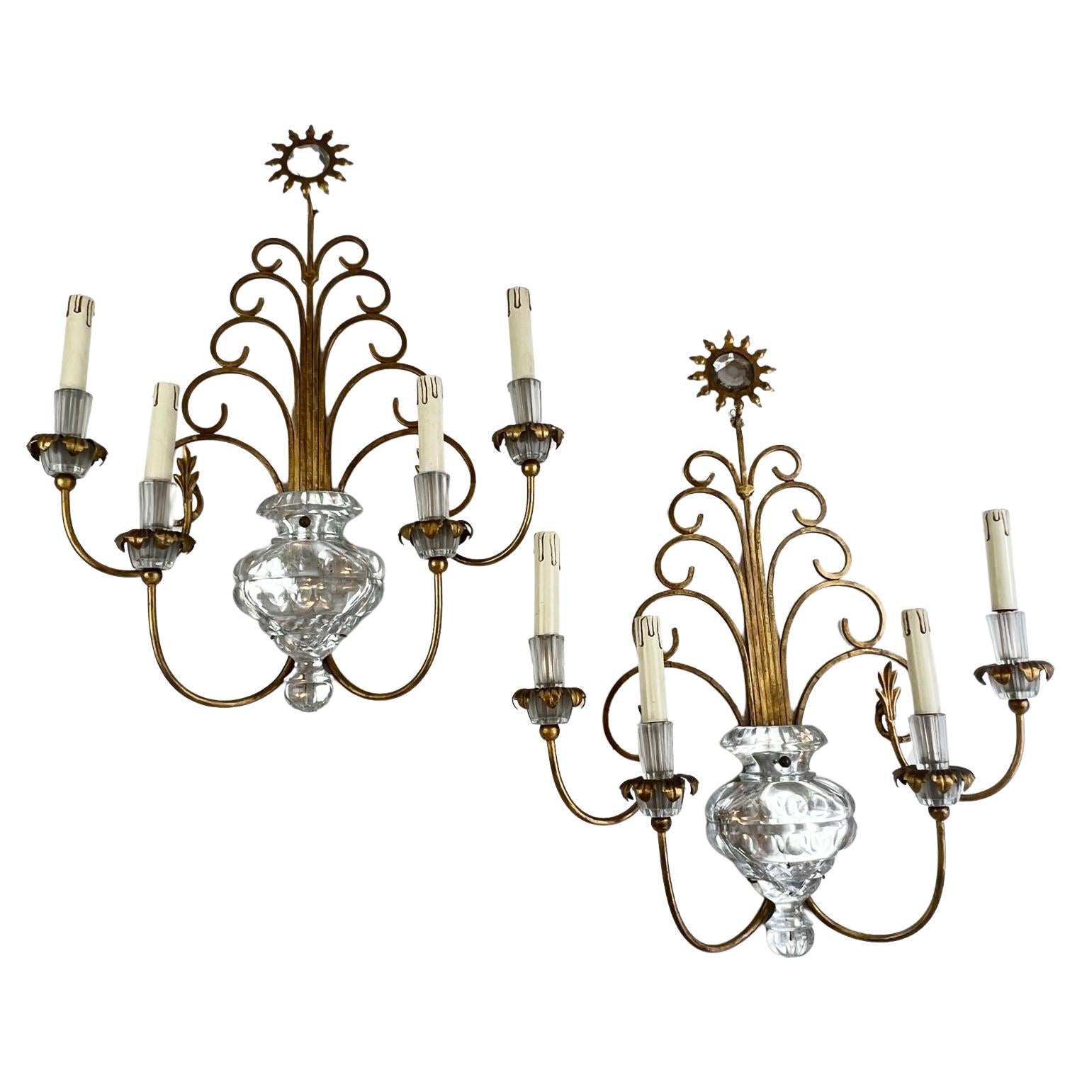 Pair of French, Four-Light Bagues-Style Sconces For Sale