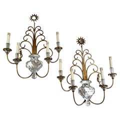 Vintage Pair of French, Four-Light Bagues-Style Sconces