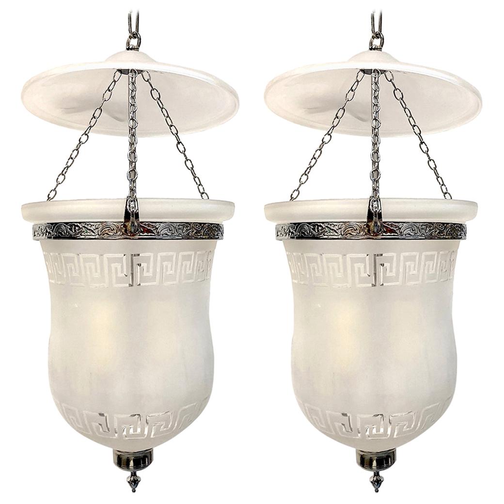 Pair of French Frosted Glass Lanterns, Sold Individually For Sale