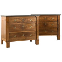 Pair of French Fruitwood Commodes with Marble Tops