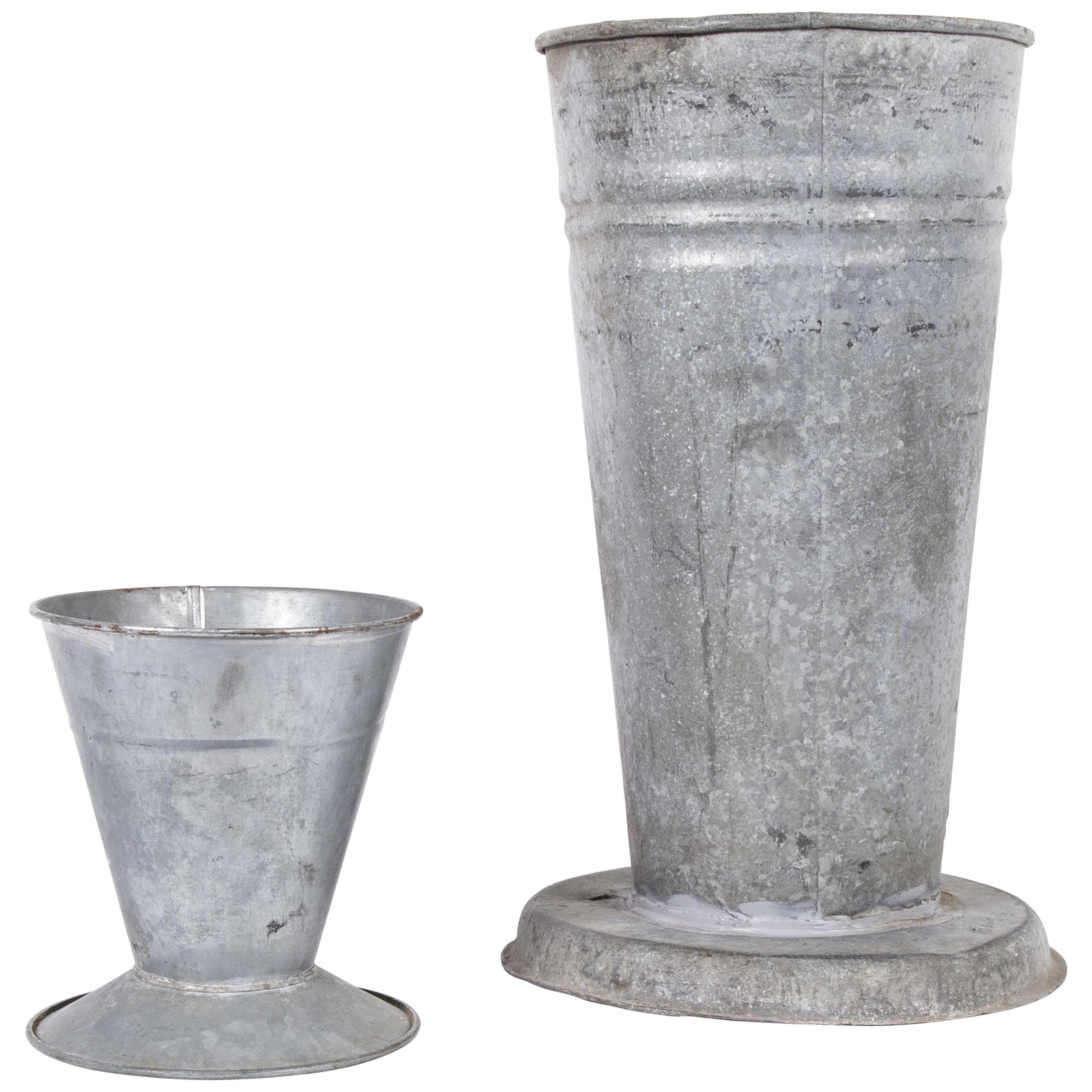 Pair of French Galvanized Flower Buckets, Vases
