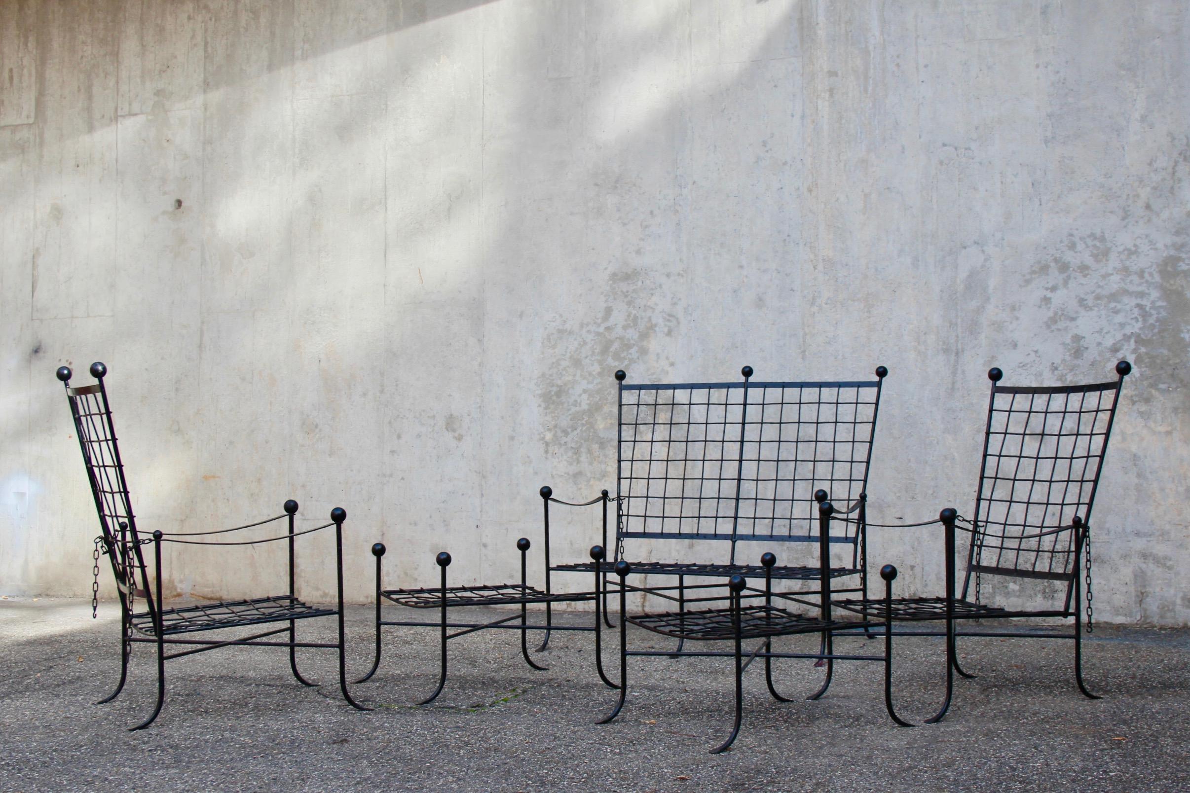 Pair of Mario Papperzini attribute Garden Lounge Chairs with Ottoman Black Metal 9