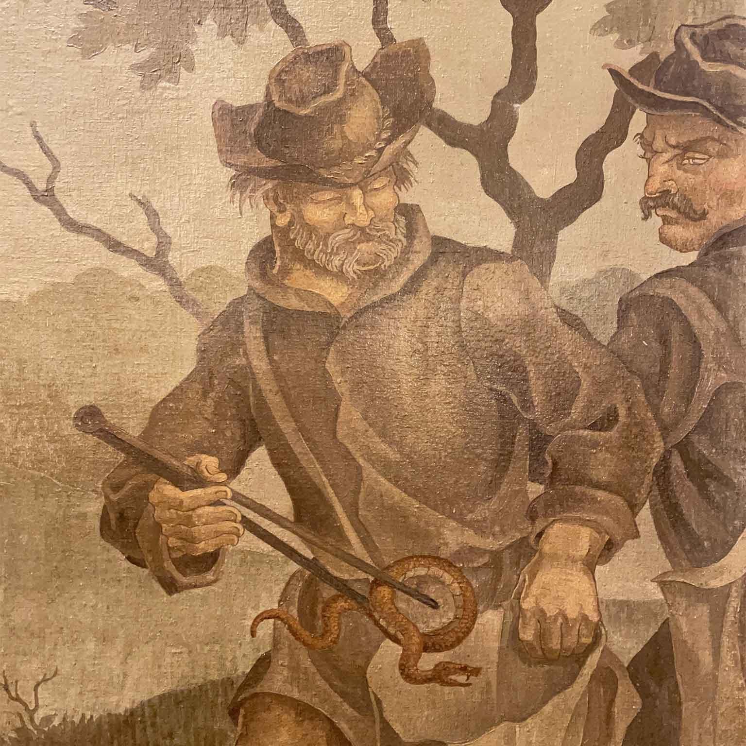 Paar große Gemälde „Alchemist and Snake Hunters“ von Borghetto, Frankreich, 1945 im Angebot 2
