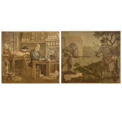 Alchimista e cacciatori di serpenti Coppia di grandi dipinti francesi del 1945 di Borghetto