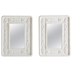 Pair of French Geometric Plaster Frame Mirrors