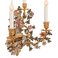 Pair of French & German Collaboration 19th Century Louis XV St. Meissen Sconces