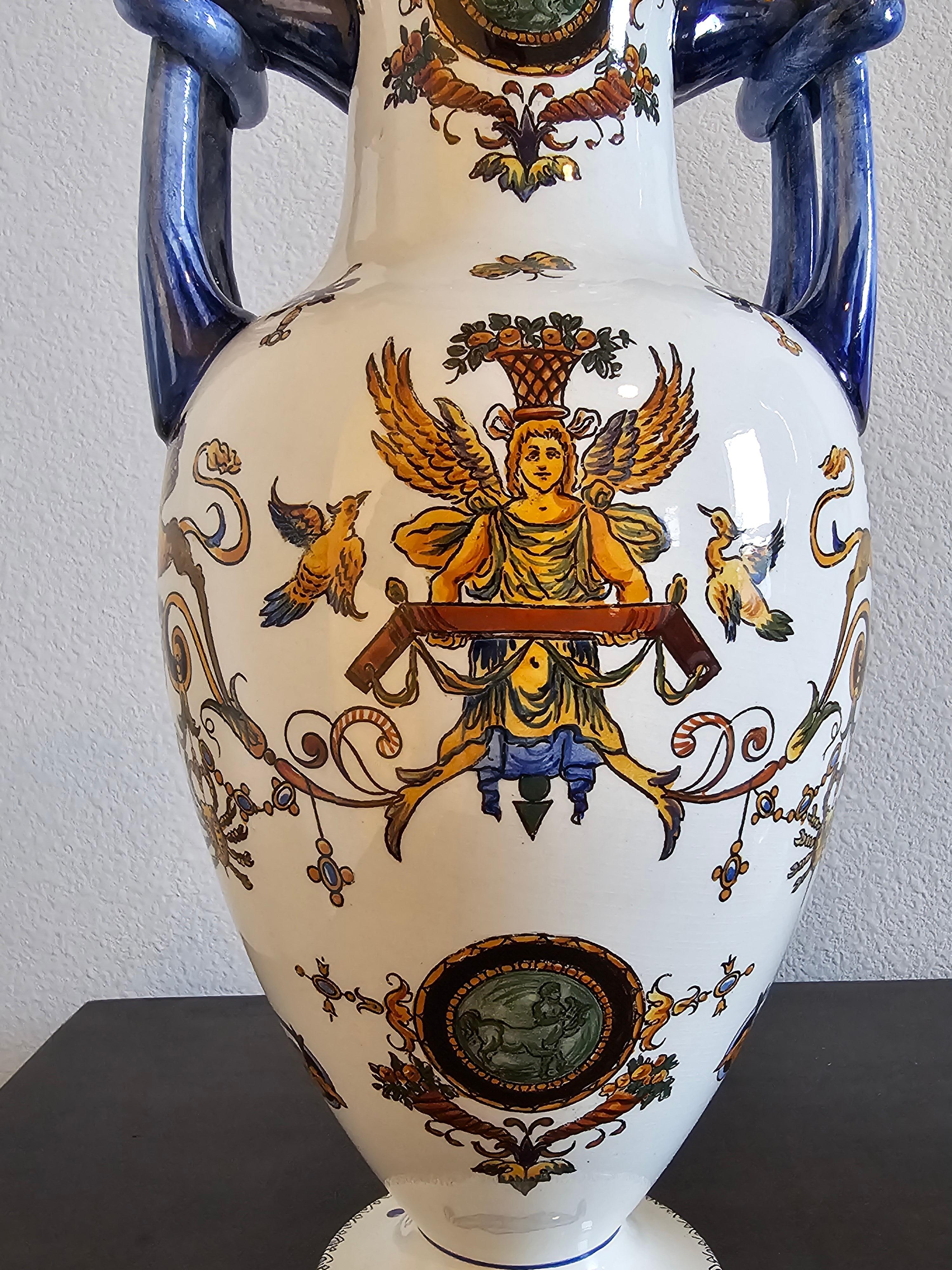 Pair of French Gien Fiance Renaissance Revival Ceramic Vases For Sale 6