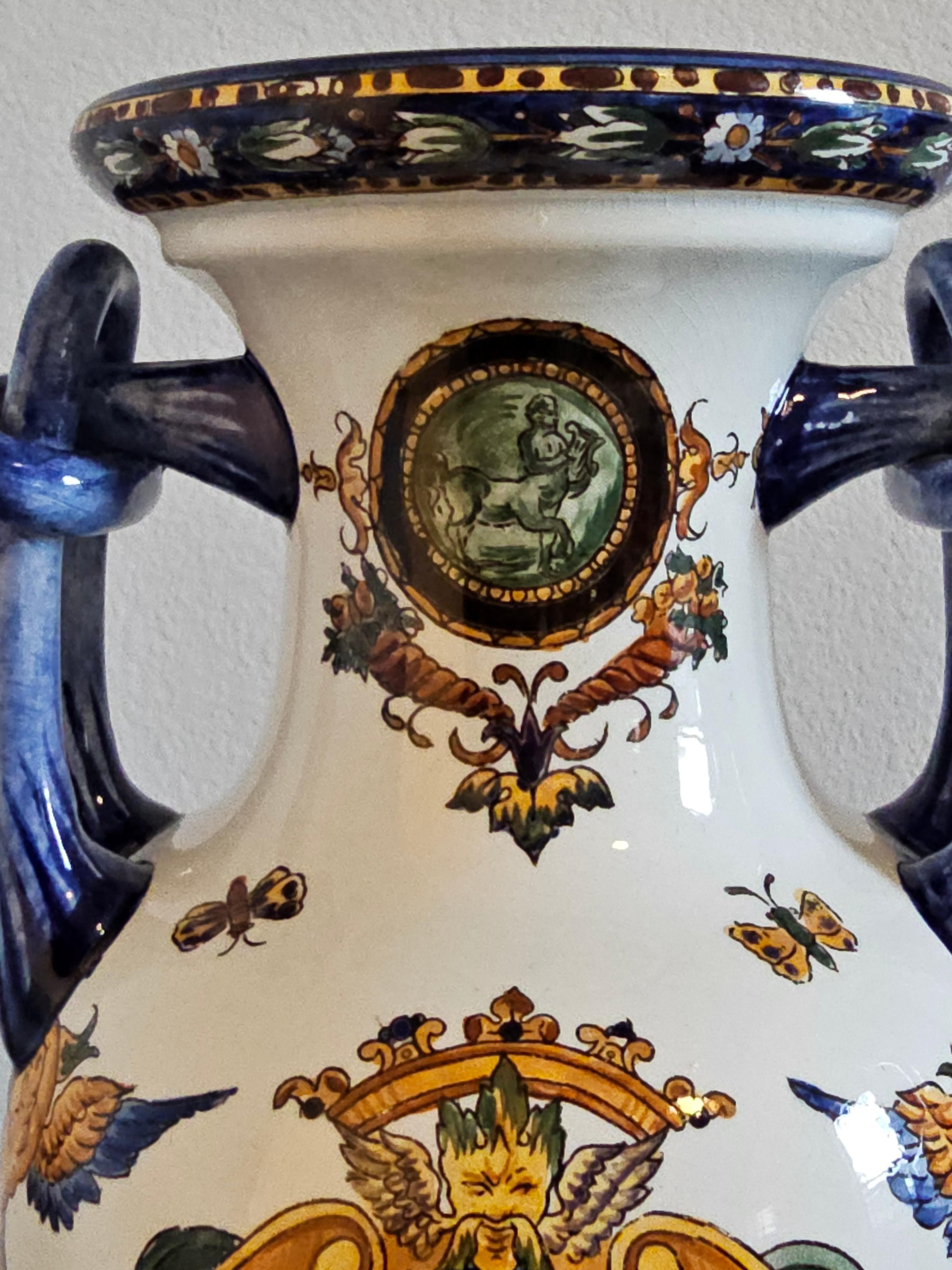 Pair of French Gien Fiance Renaissance Revival Ceramic Vases For Sale 7