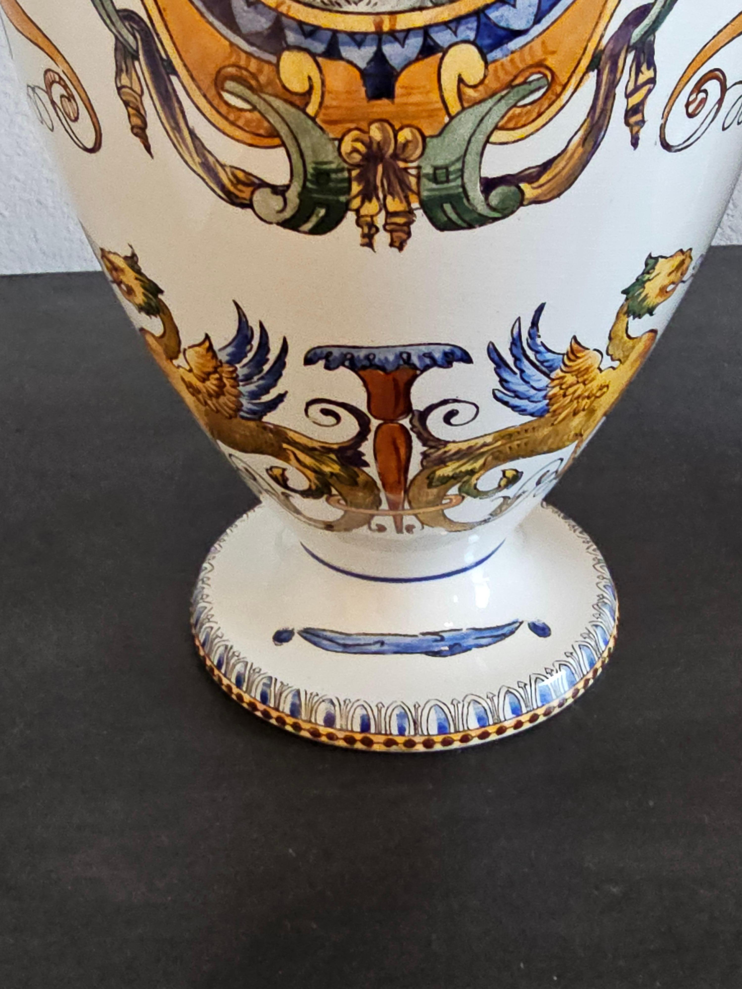 Pair of French Gien Fiance Renaissance Revival Ceramic Vases For Sale 8