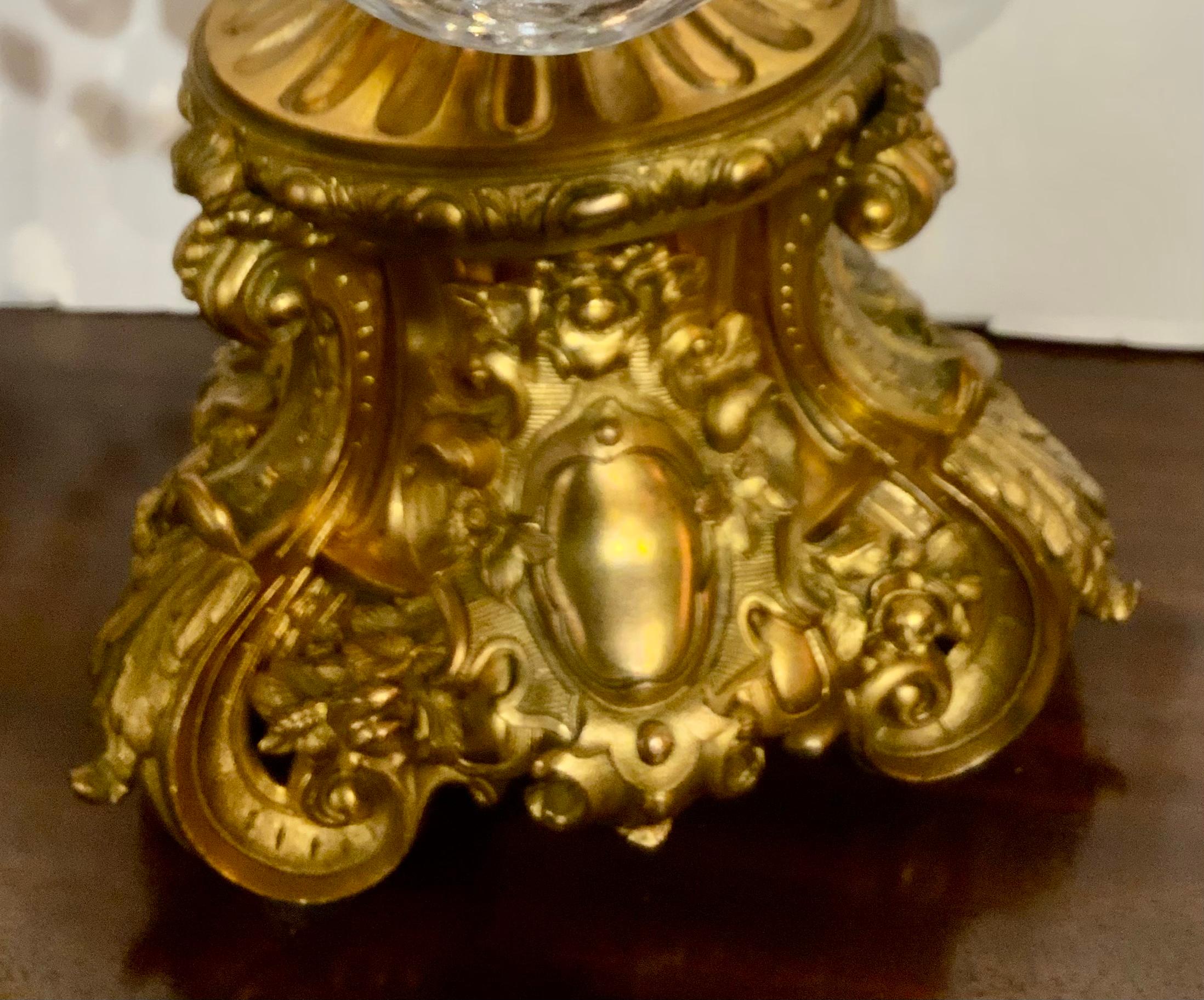 Pair of French Gilded Age Gilt Bronze and Crystal Candelabra, Illuminated In Good Condition In Houston, TX