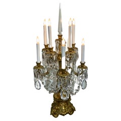 Pair of French Gilded Age Gilt Bronze and Crystal Candelabra, Illuminated