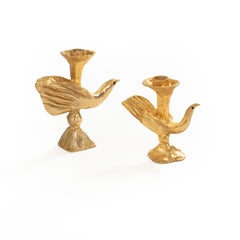 Pareja de candeleros franceses de bronce dorado de Pierre Casenove para Fondica, años 80
