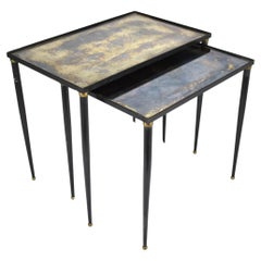 Pair of French Gilded Glass & Metal Side Tables, Maison Dolt