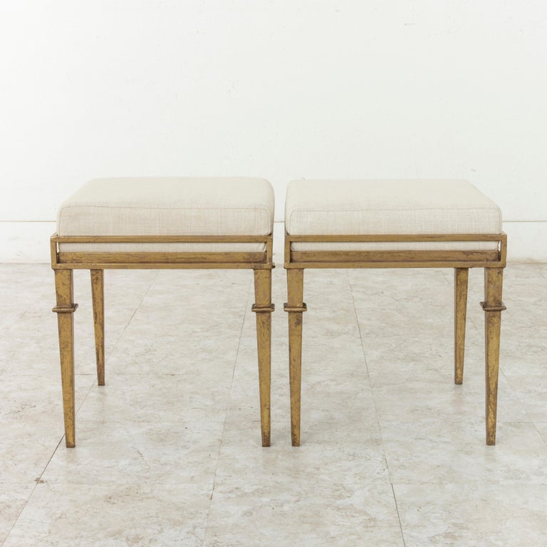 Pair Of French Gilded Iron Banquettes Or Benches With Linen