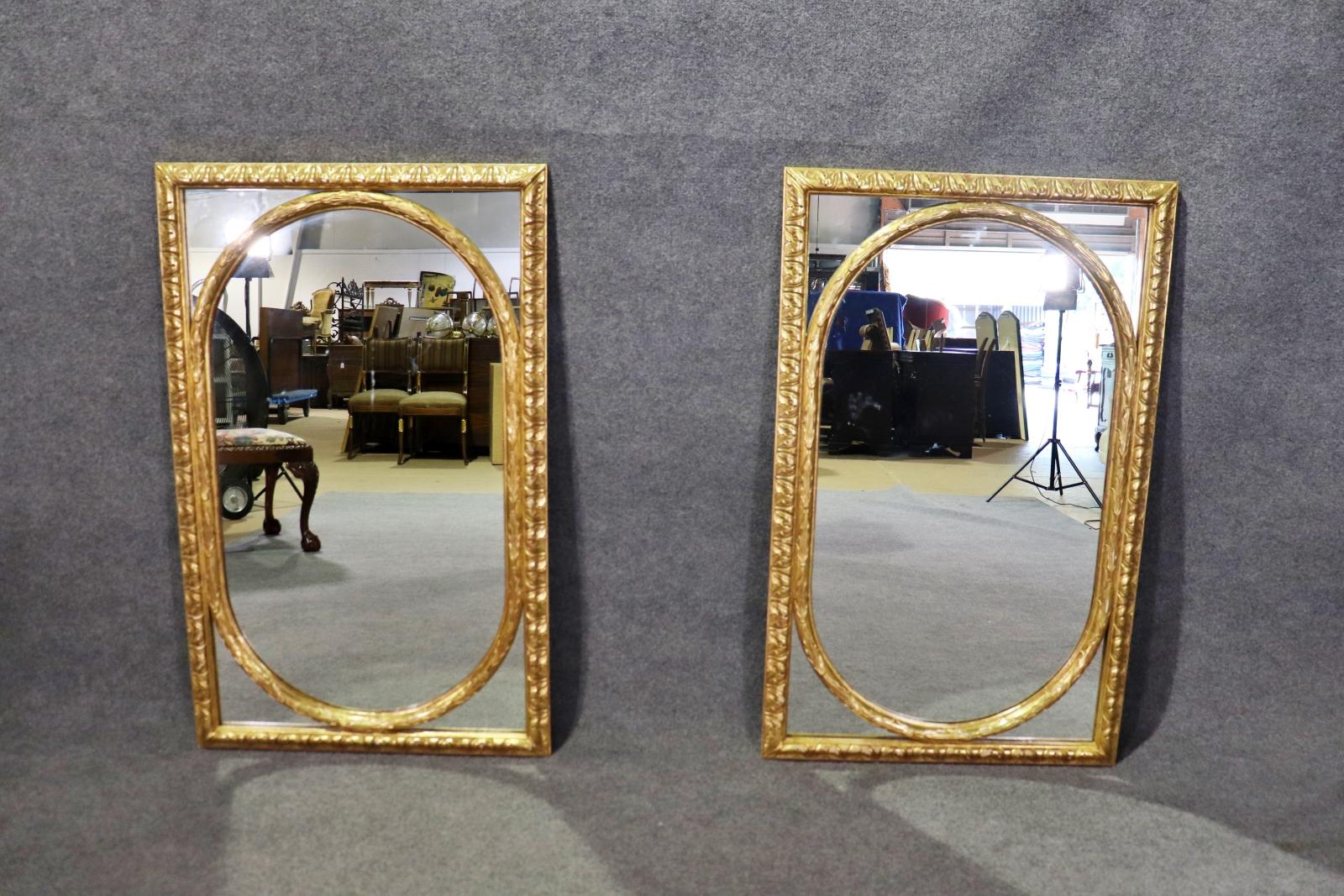 Pair of French Gilded Oval within a Rectangle Gilt Wood Mirrors  For Sale 4