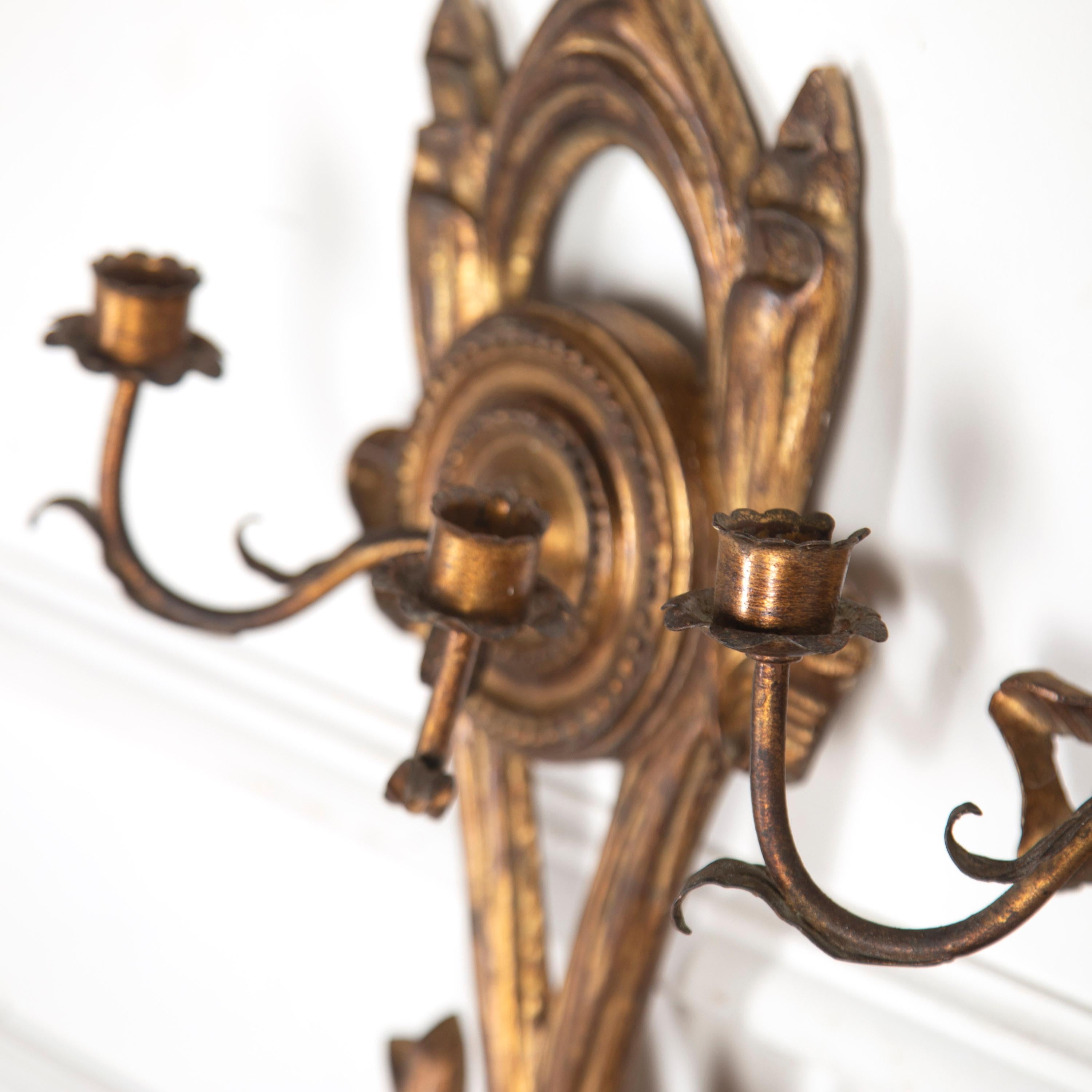 Country Pair of French Gilded Sconces For Sale
