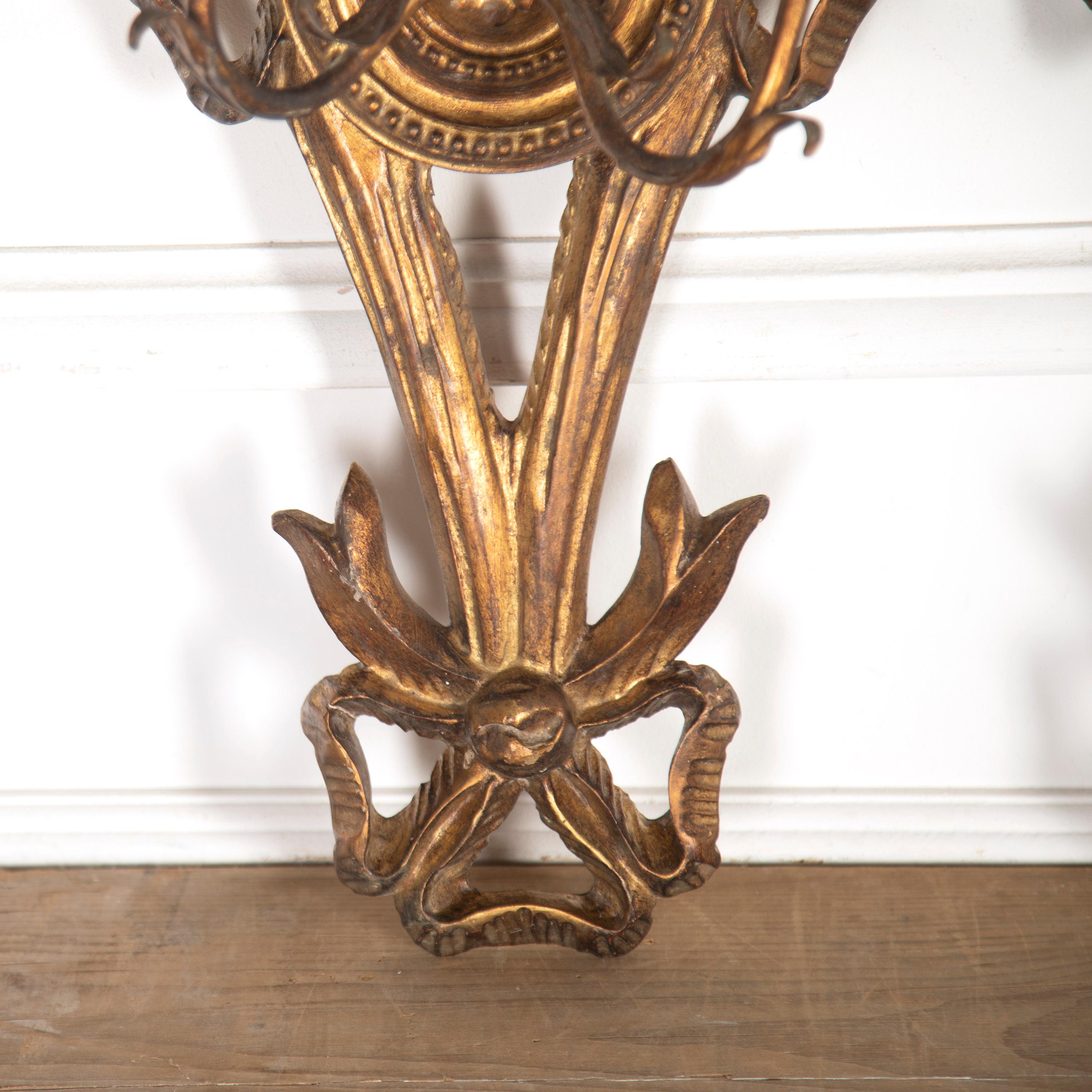Wood Pair of French Gilded Sconces For Sale
