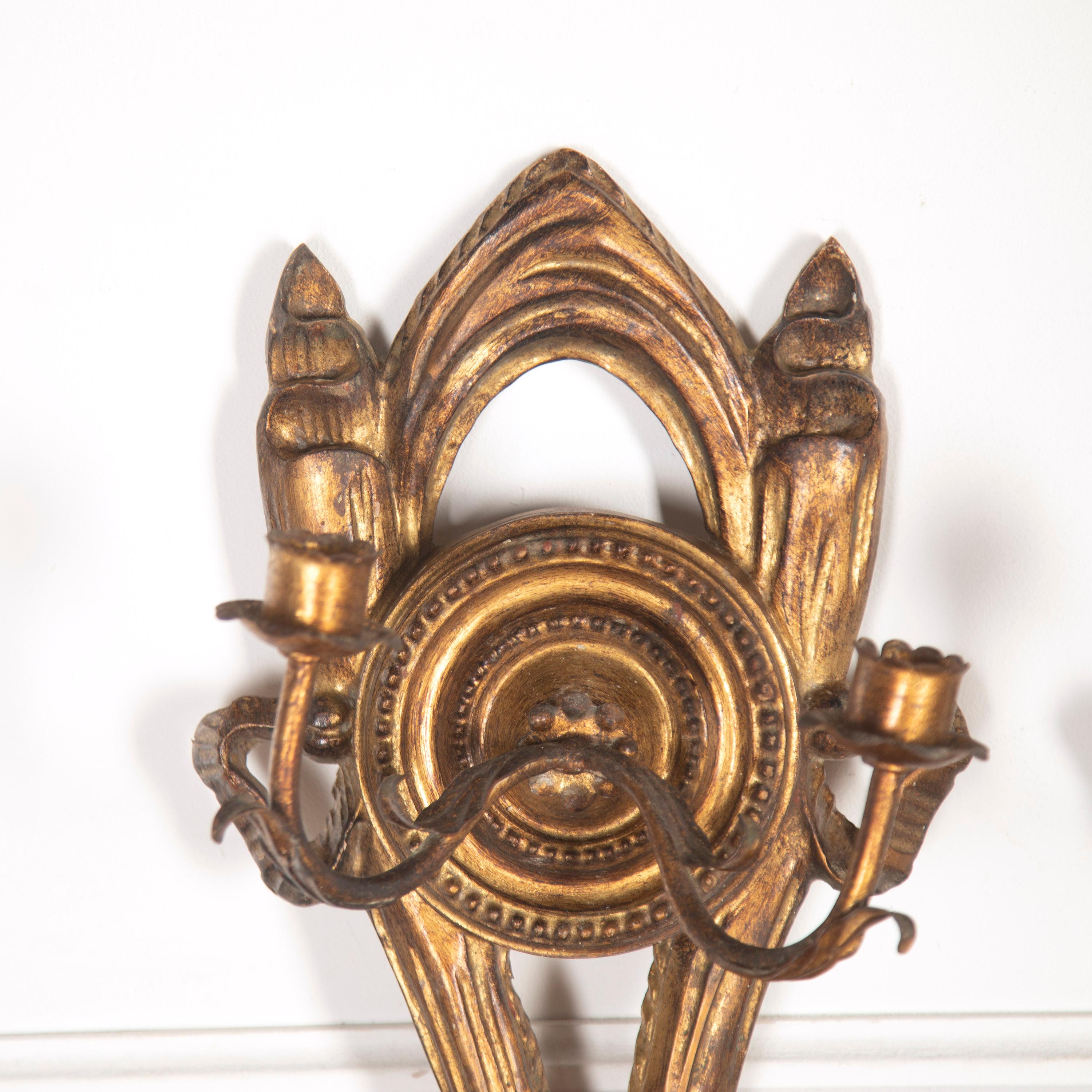 Pair of French Gilded Sconces For Sale 1