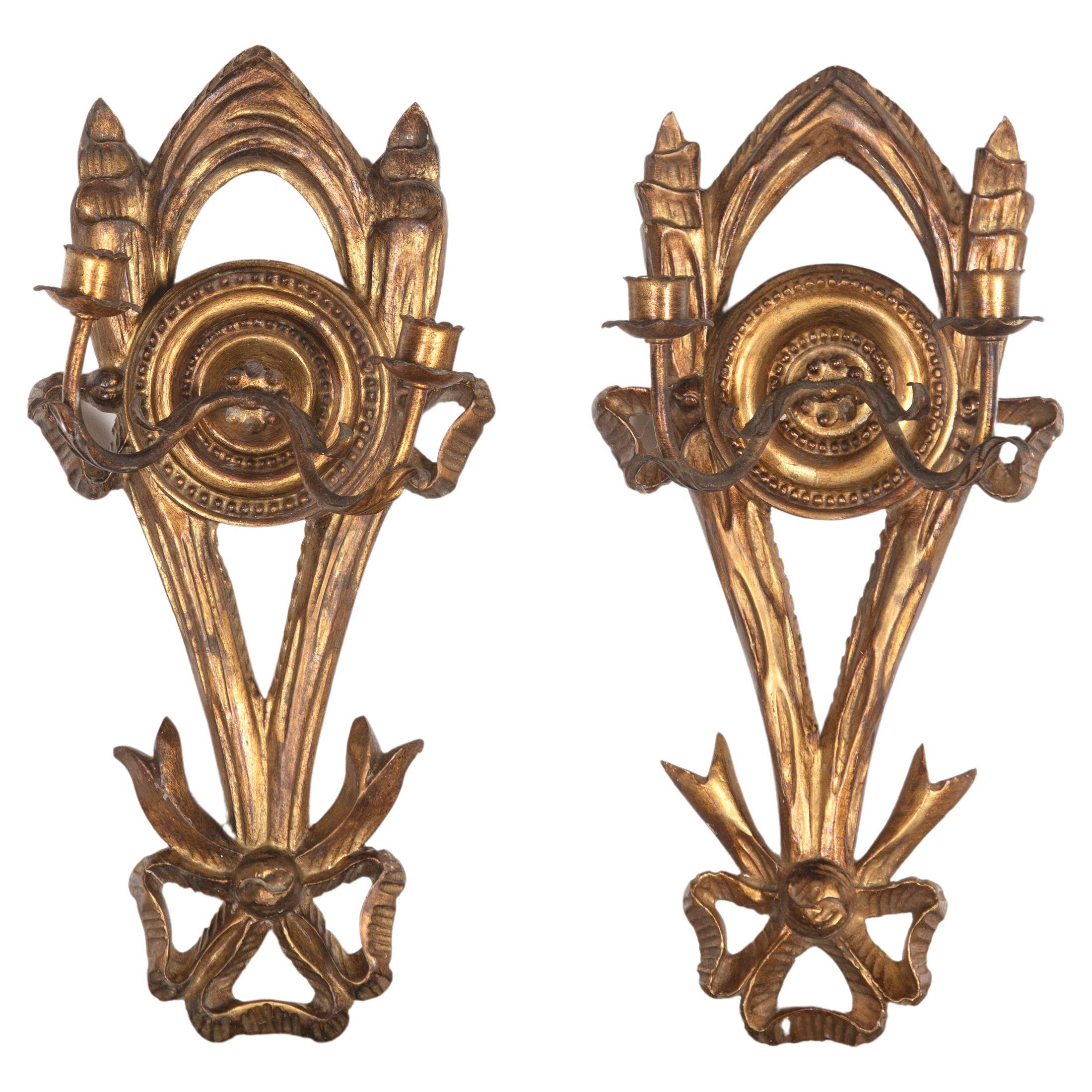 Pair of French Gilded Sconces For Sale