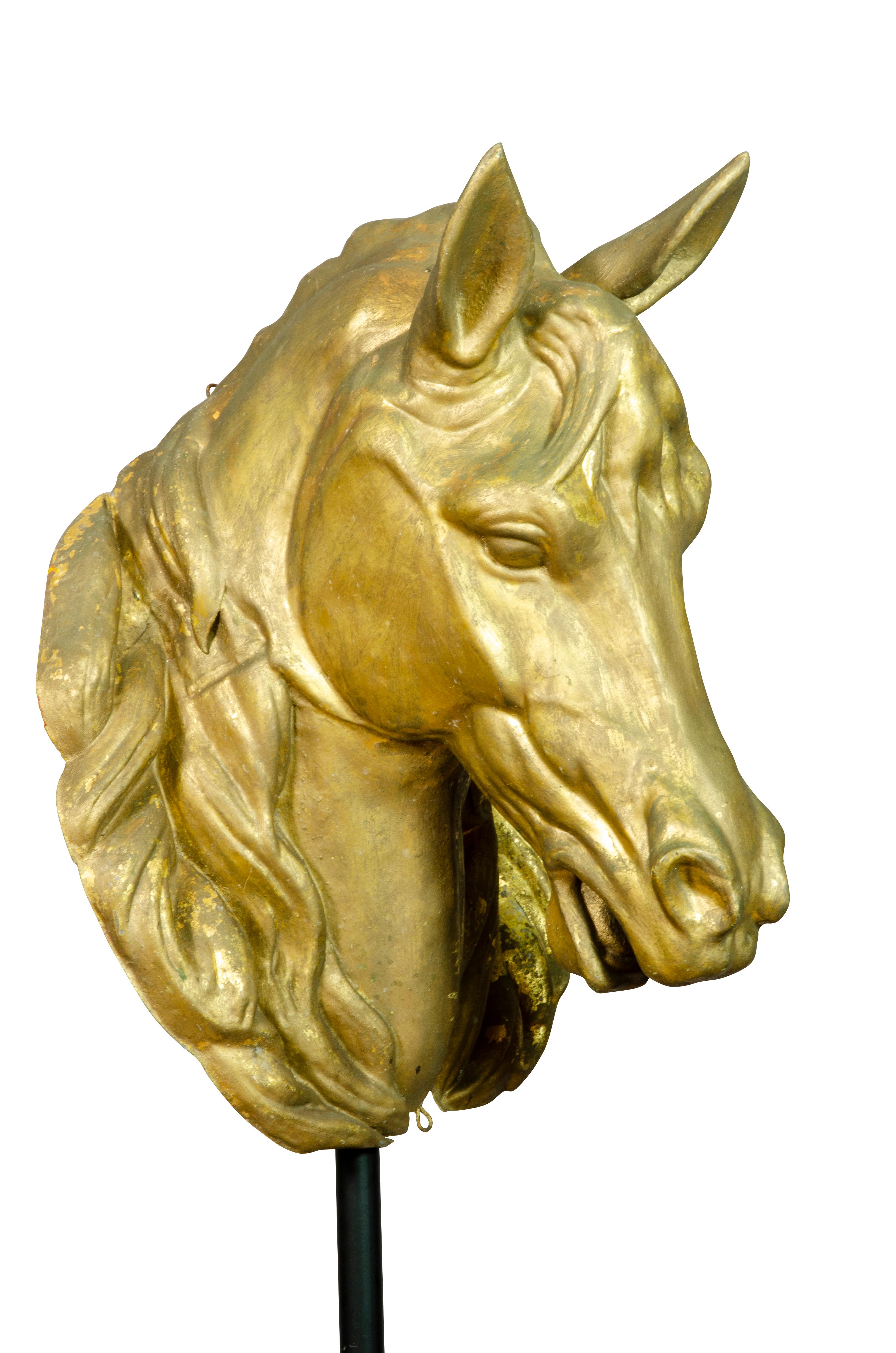 Pair of French Gilded Zinc Horse Heads For Sale 5