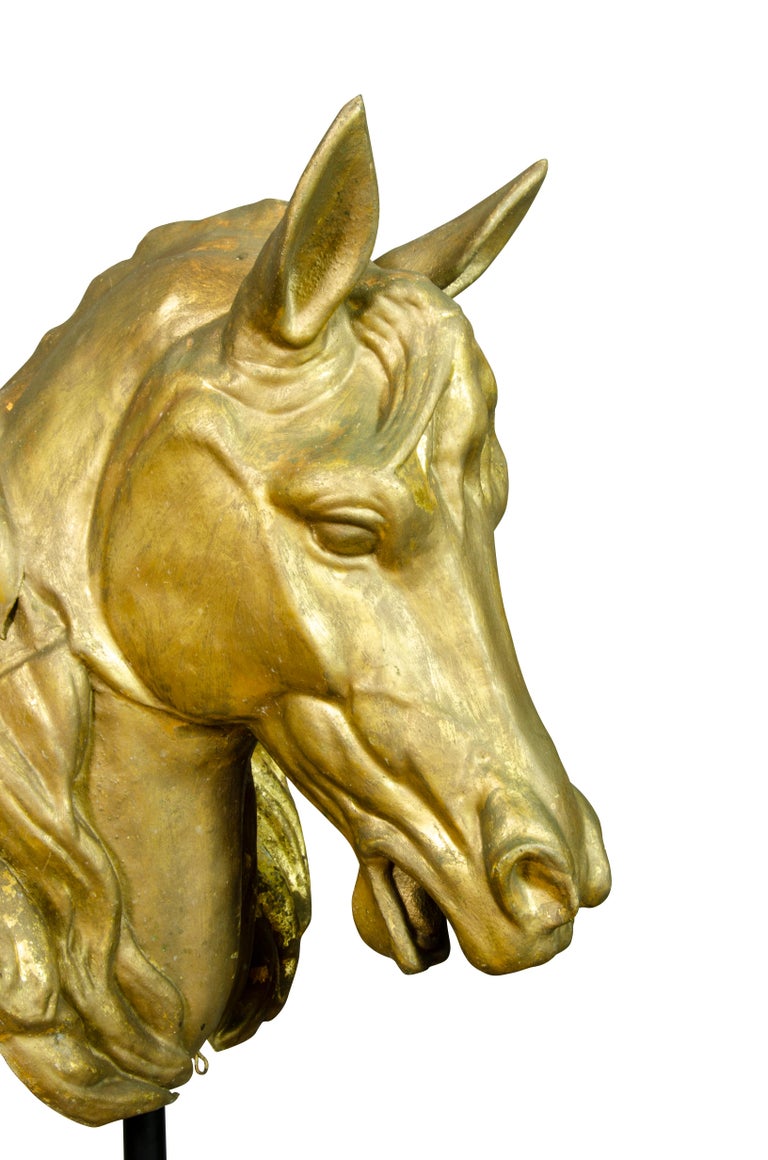 Pair of French Gilded Zinc Horse Heads For Sale 7