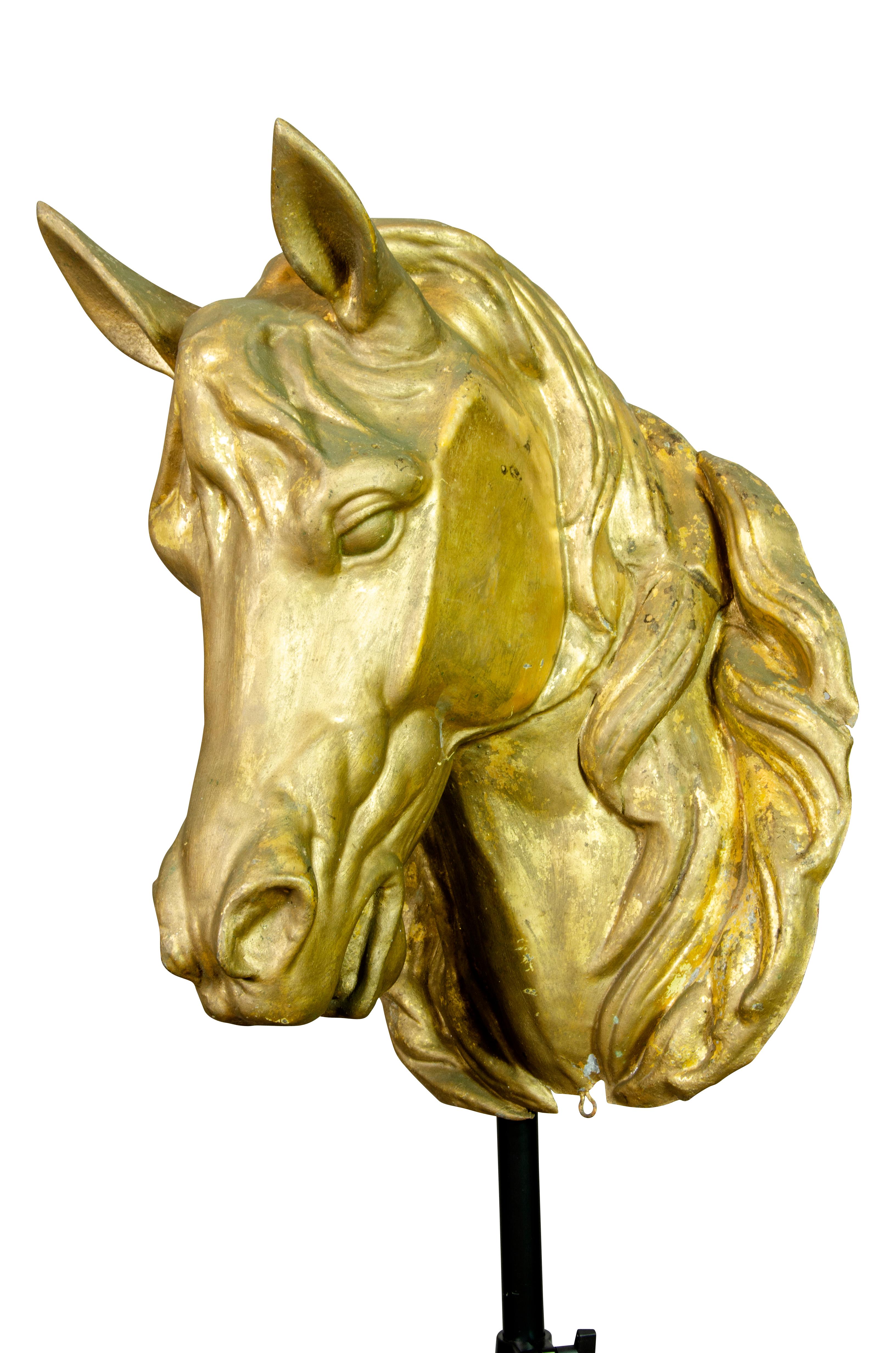 Pair of French Gilded Zinc Horse Heads For Sale 6