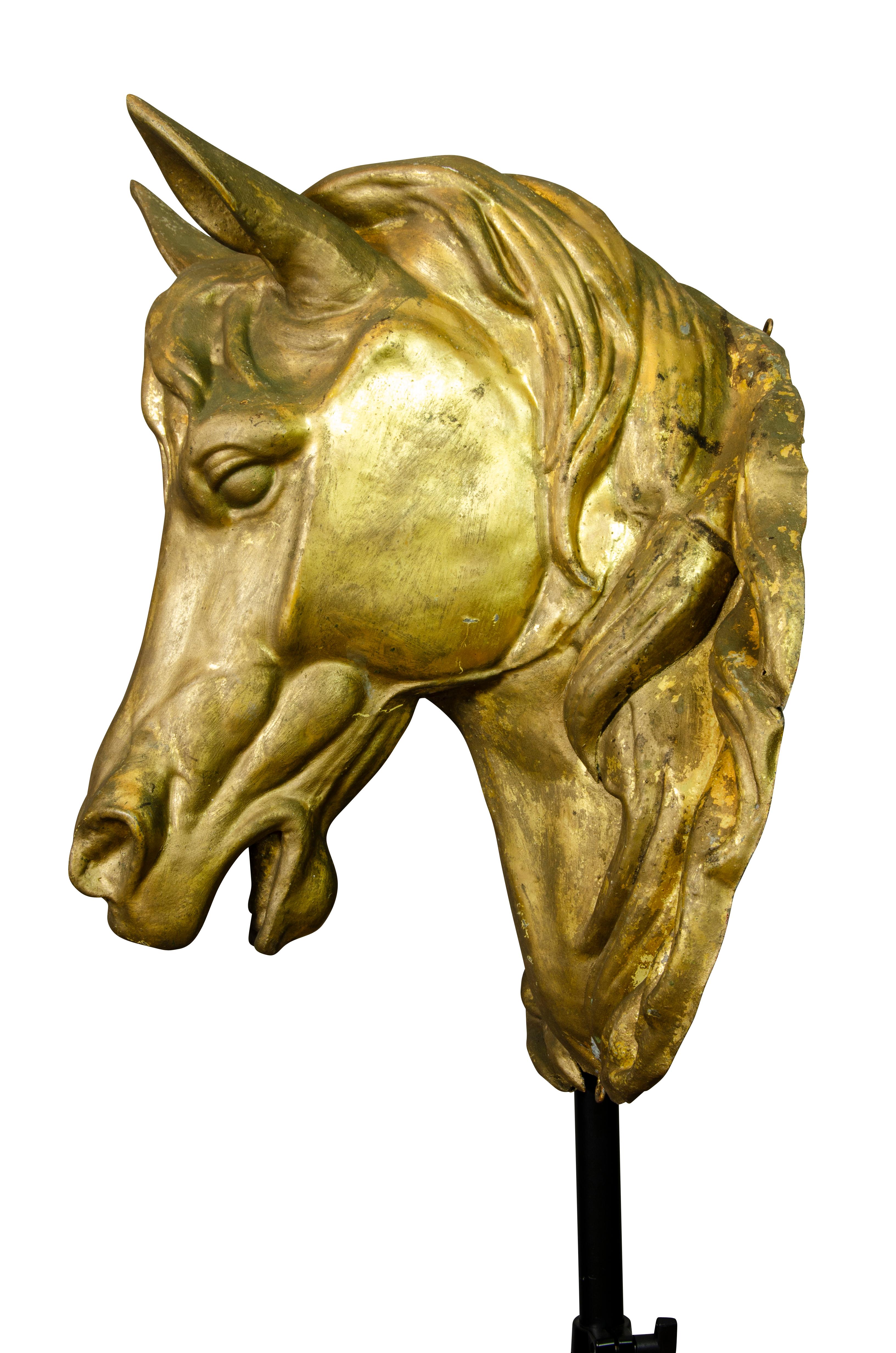 Pair of French Gilded Zinc Horse Heads For Sale 8